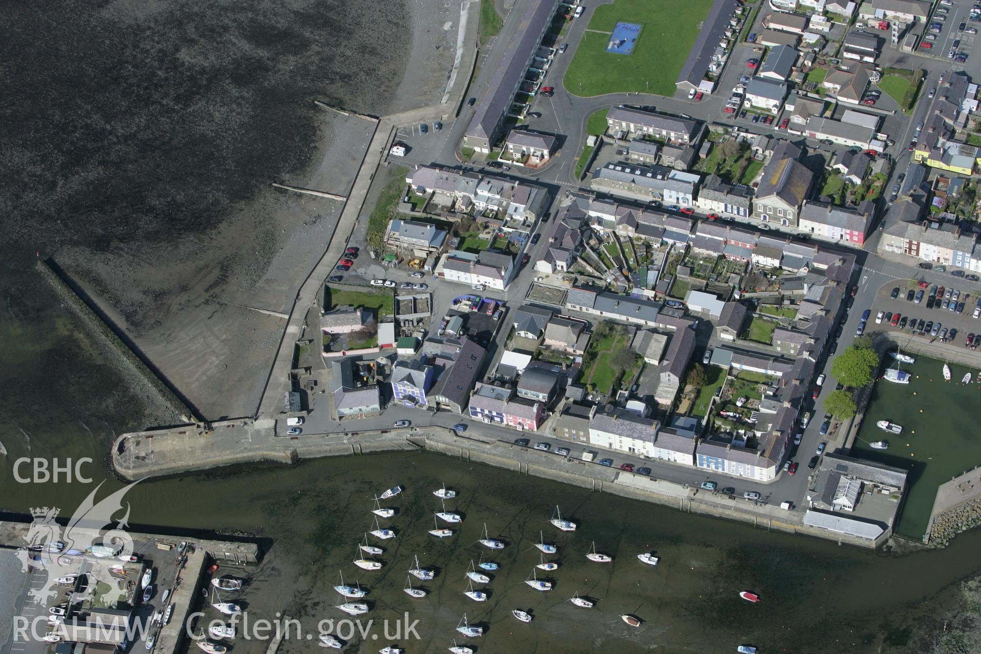 RCAHMW colour oblique photograph of Aberaeron Harbour and adjacent housing, Aberaeron. Taken by Toby Driver on 24/04/2008.