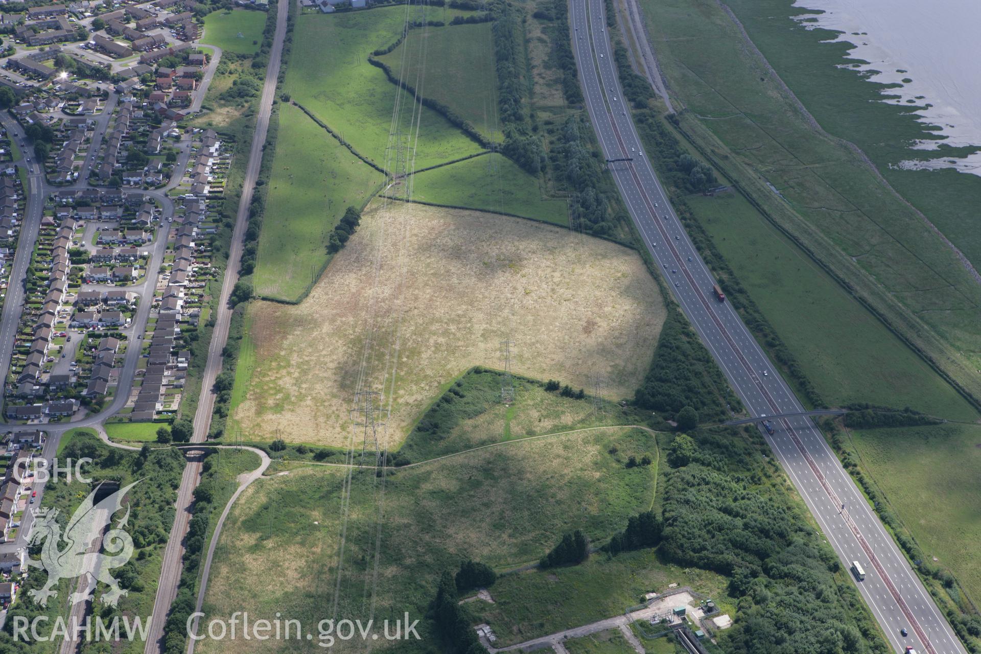 RCAHMW colour oblique photograph of Stoop Hill Cropmark Enclosure, Caldicot. Taken by Toby Driver on 21/07/2008.