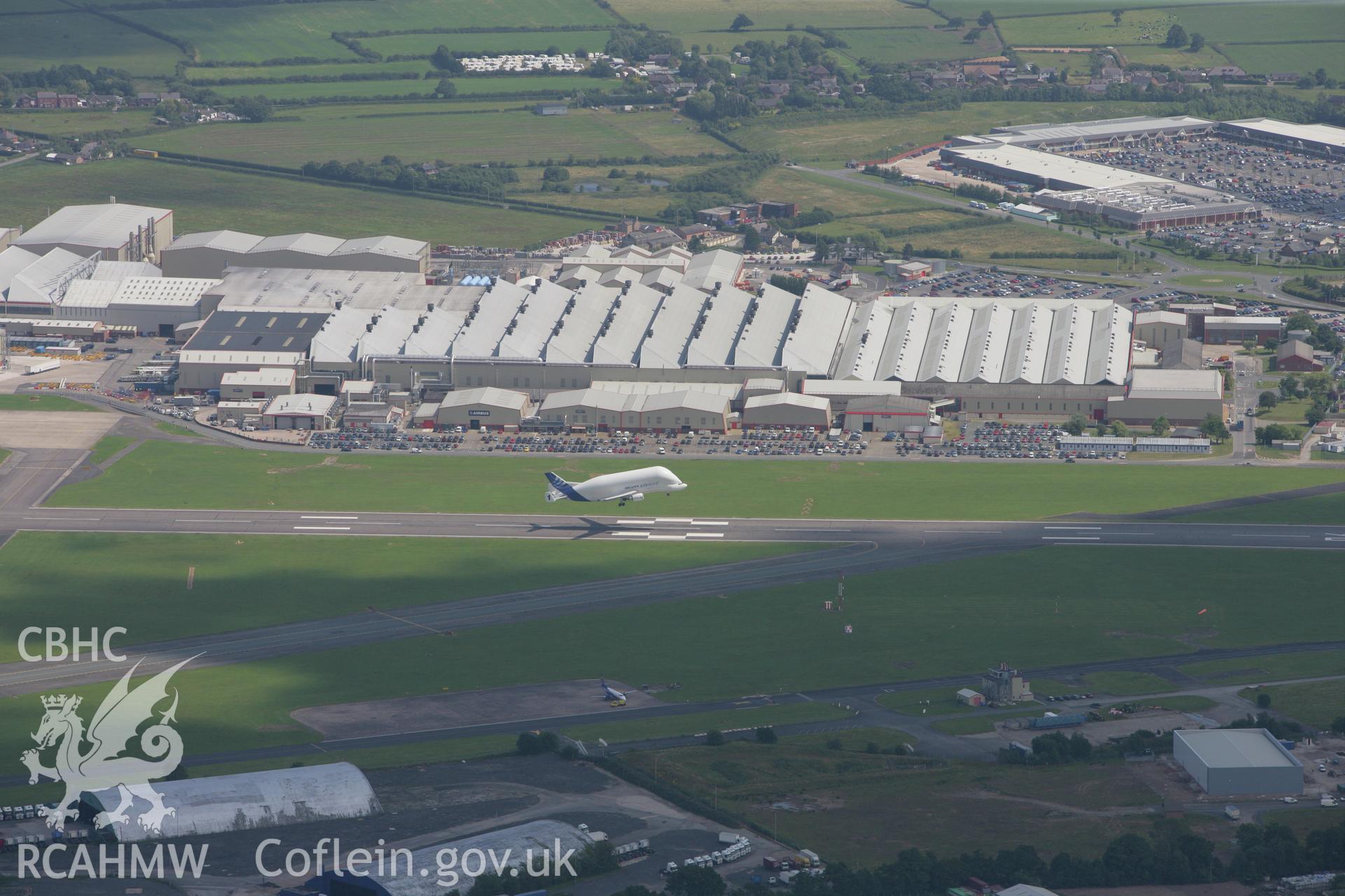 RCAHMW colour oblique photograph of Airbus Beluga taking off from Hawarden Airfield. Taken by Toby Driver on 01/07/2008.