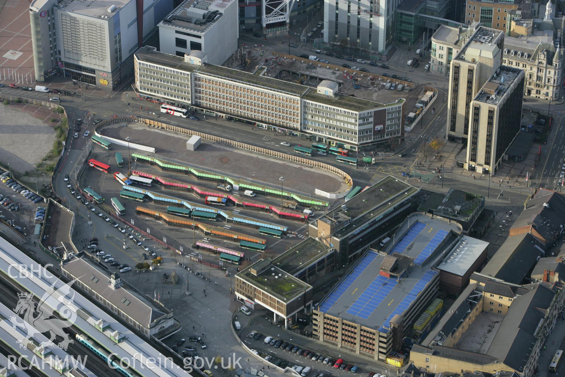 RCAHMW colour oblique photograph of Cardiff Bus Station. Taken by Toby Driver on 12/11/2008.