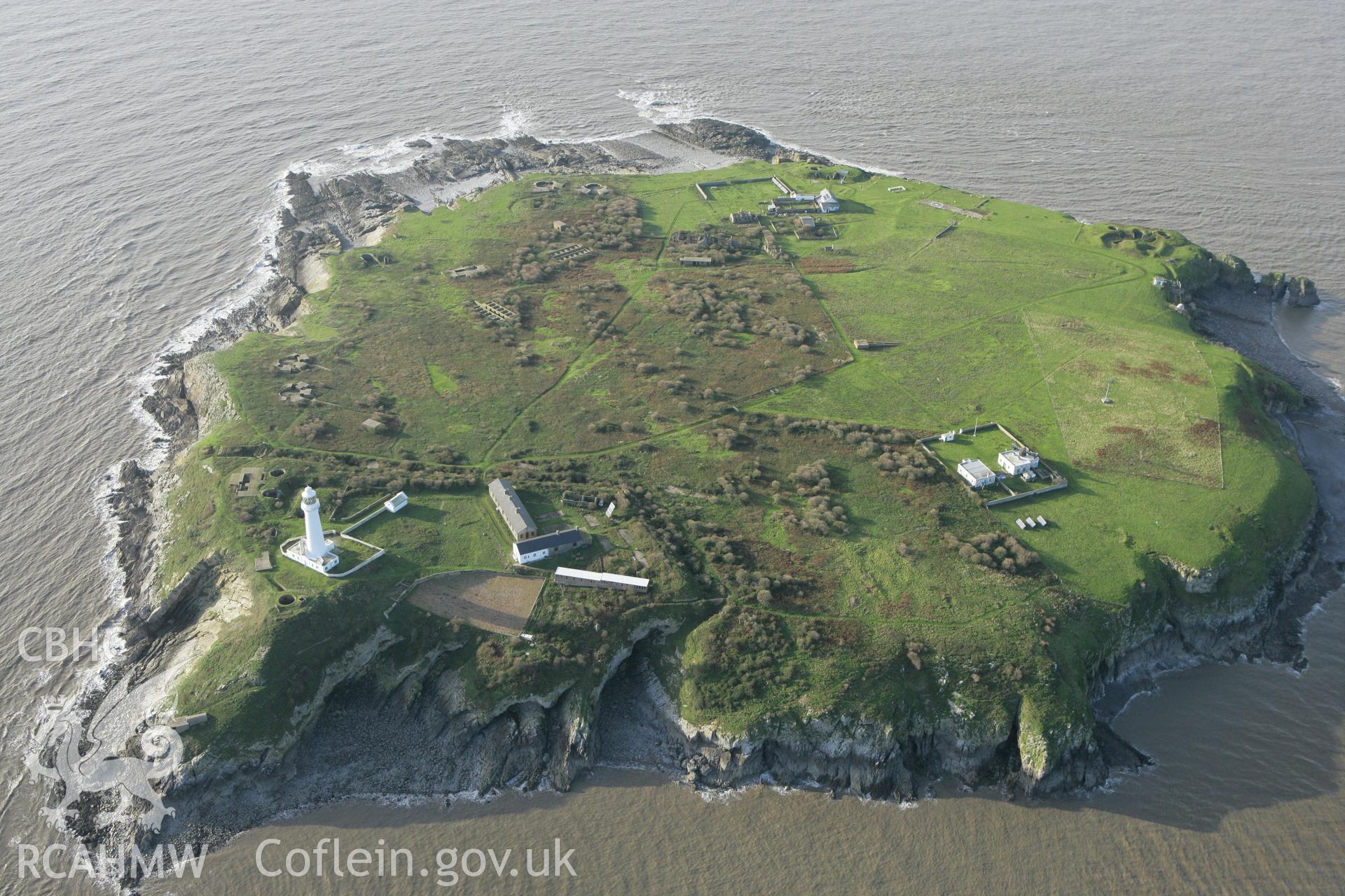 RCAHMW colour oblique photograph of Flat Holm. Taken by Toby Driver on 12/11/2008.