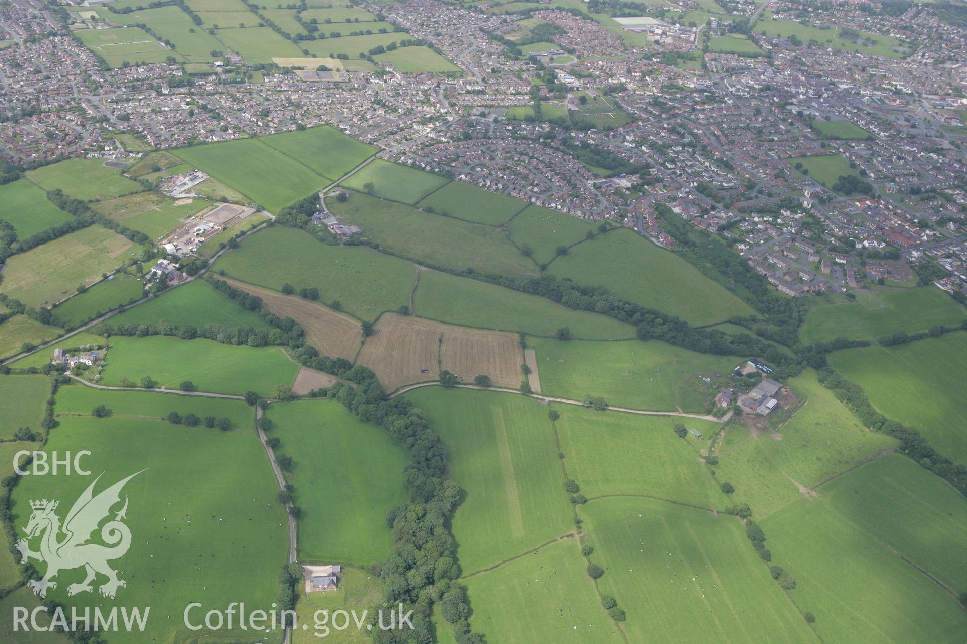 RCAHMW colour oblique photograph of Wat's Dyke, section from Bod Offa to Whitehouse Farm. Taken by Toby Driver on 01/07/2008.