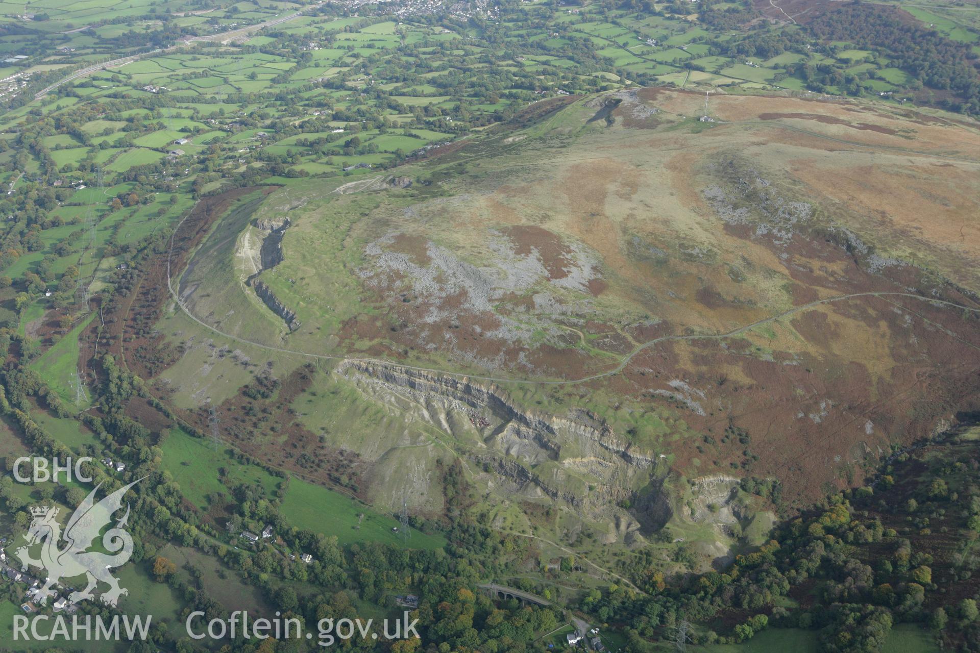 RCAHMW colour oblique photograph of Gilwern Hill Quarries, Clydach, view from the west. Taken by Toby Driver on 10/10/2008.