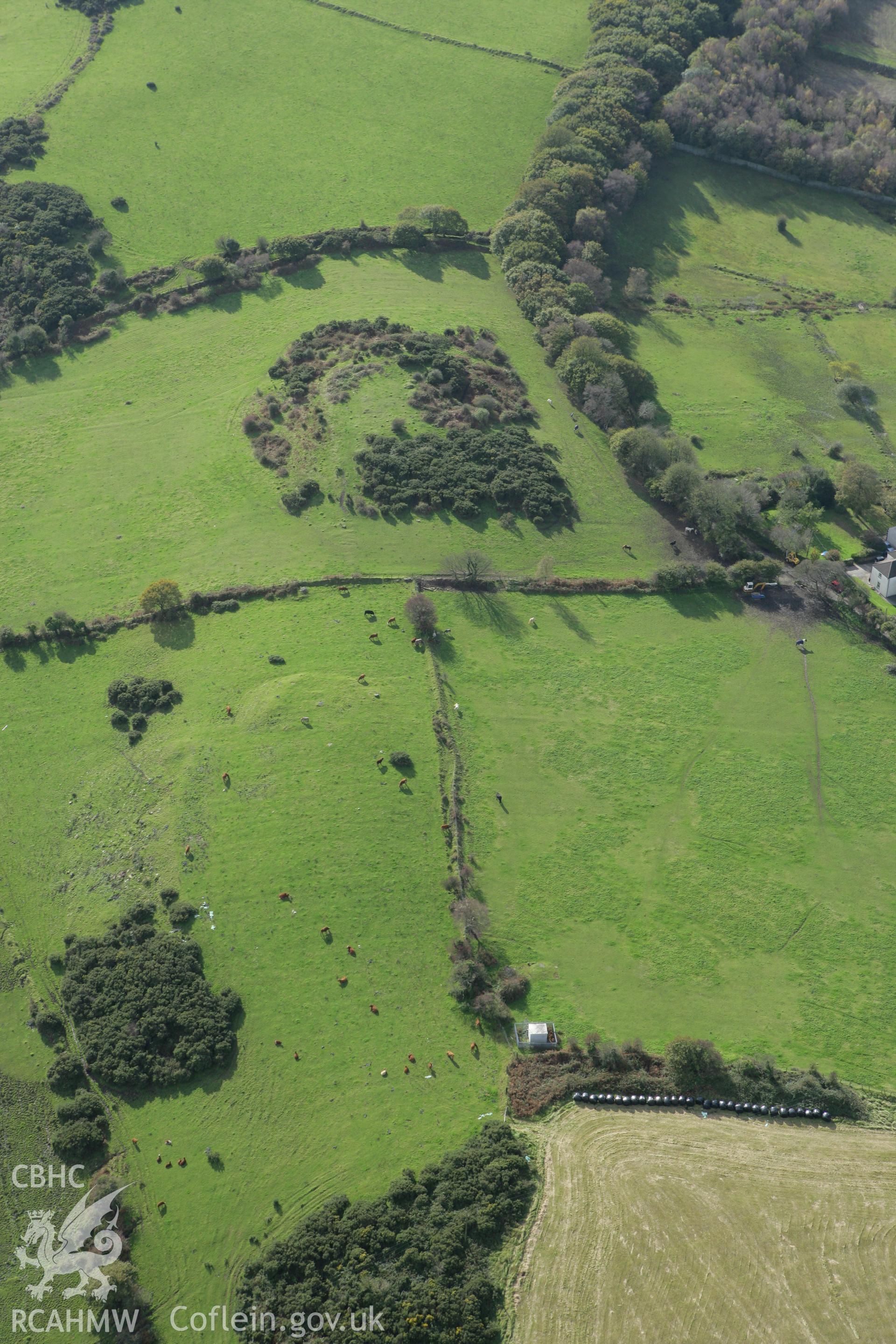 RCAHMW colour oblique photograph of Quarrying earthworks to the south of Llandarcy village. Taken by Toby Driver on 16/10/2008.