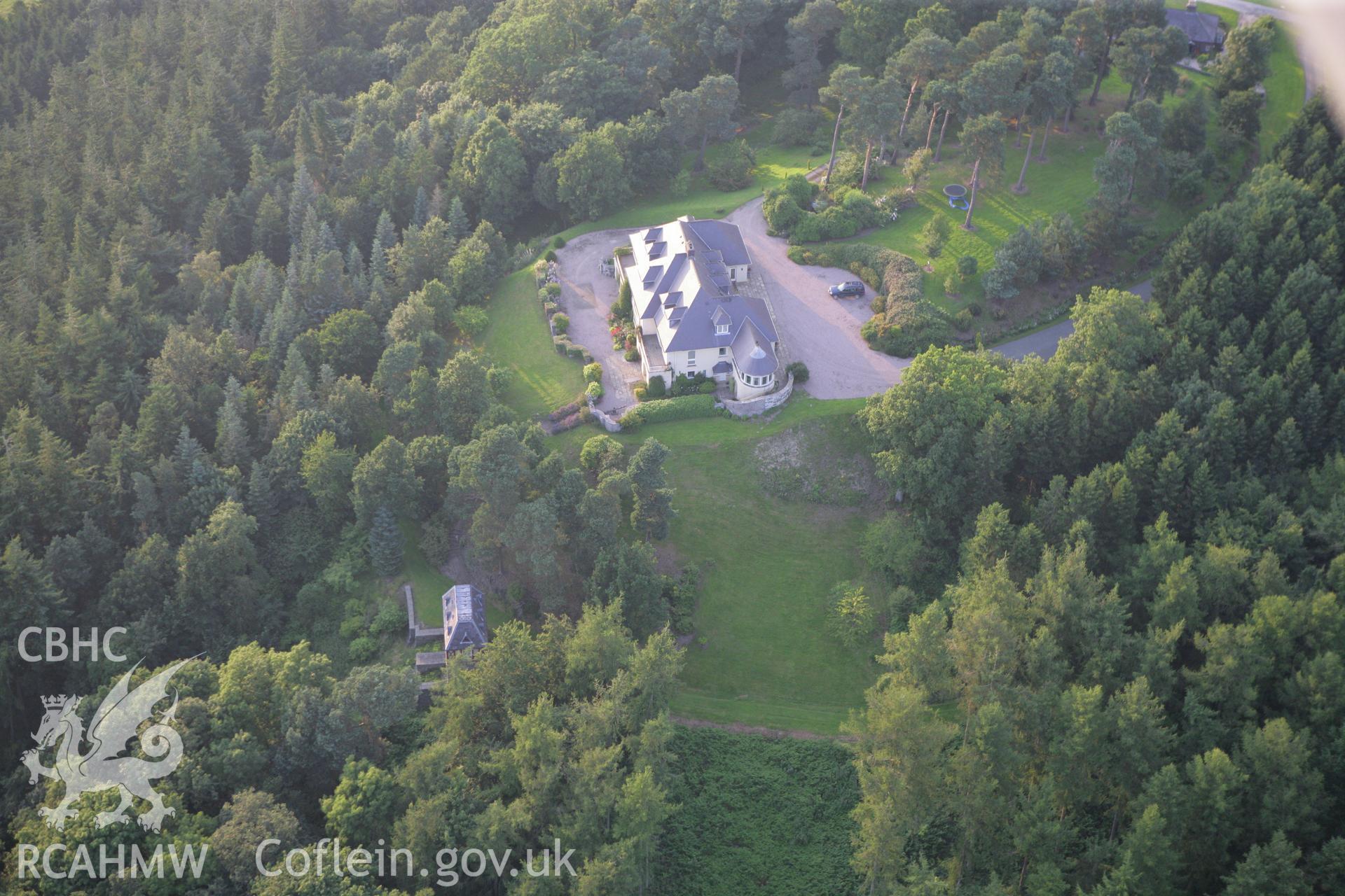 RCAHMW colour oblique photograph of Leighton Estate Funicular, Upper Station, with Leighton House beyond. Taken by Toby Driver on 24/07/2008.