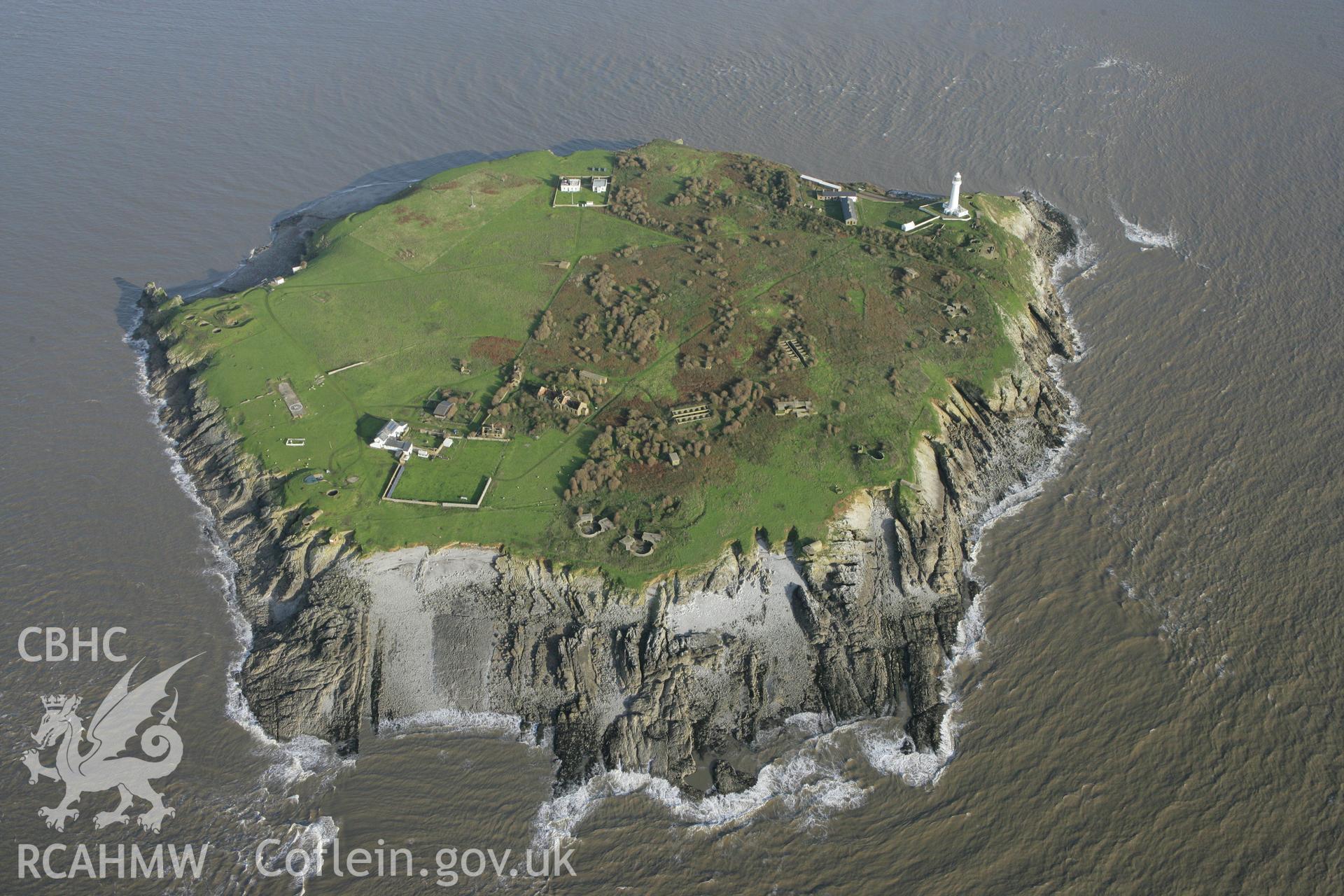 RCAHMW colour oblique photograph of Flat Holm. Taken by Toby Driver on 12/11/2008.