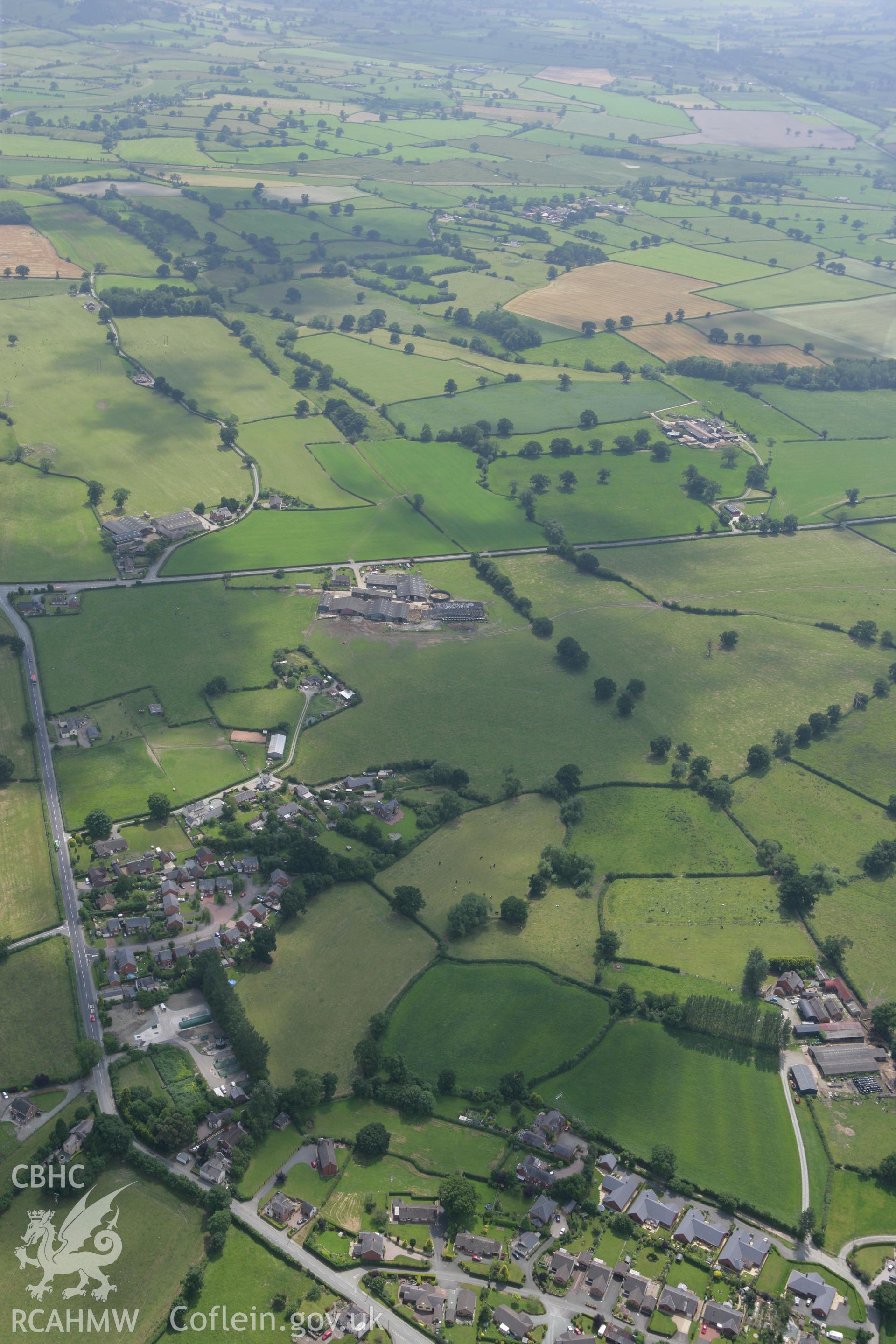 RCAHMW colour oblique photograph of Offa's dyke, section extending 300m south-east to Bele Brook, Llandrinio. Taken by Toby Driver on 01/07/2008.