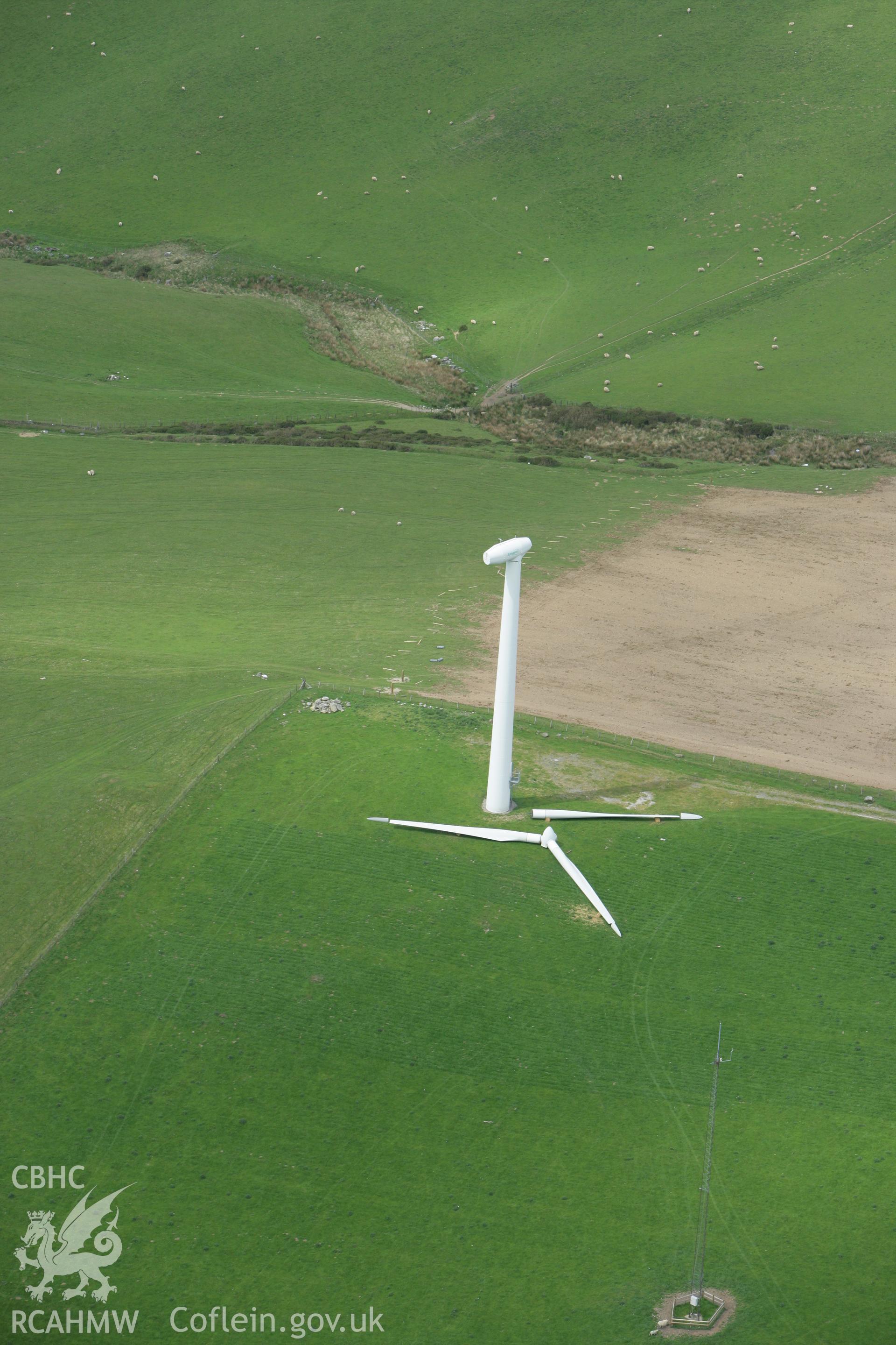 RCAHMW colour oblique photograph of Mynydd Gorddu Wind Farm, Elerch, Tal-y-bont. Taken by Toby Driver on 20/05/2008.