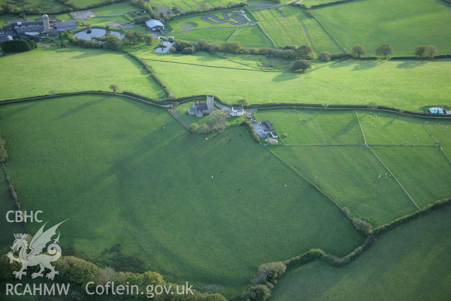 RCAHMW colour oblique photograph of St Cynins Church, Llangynin. Taken by Toby Driver on 16/10/2008.