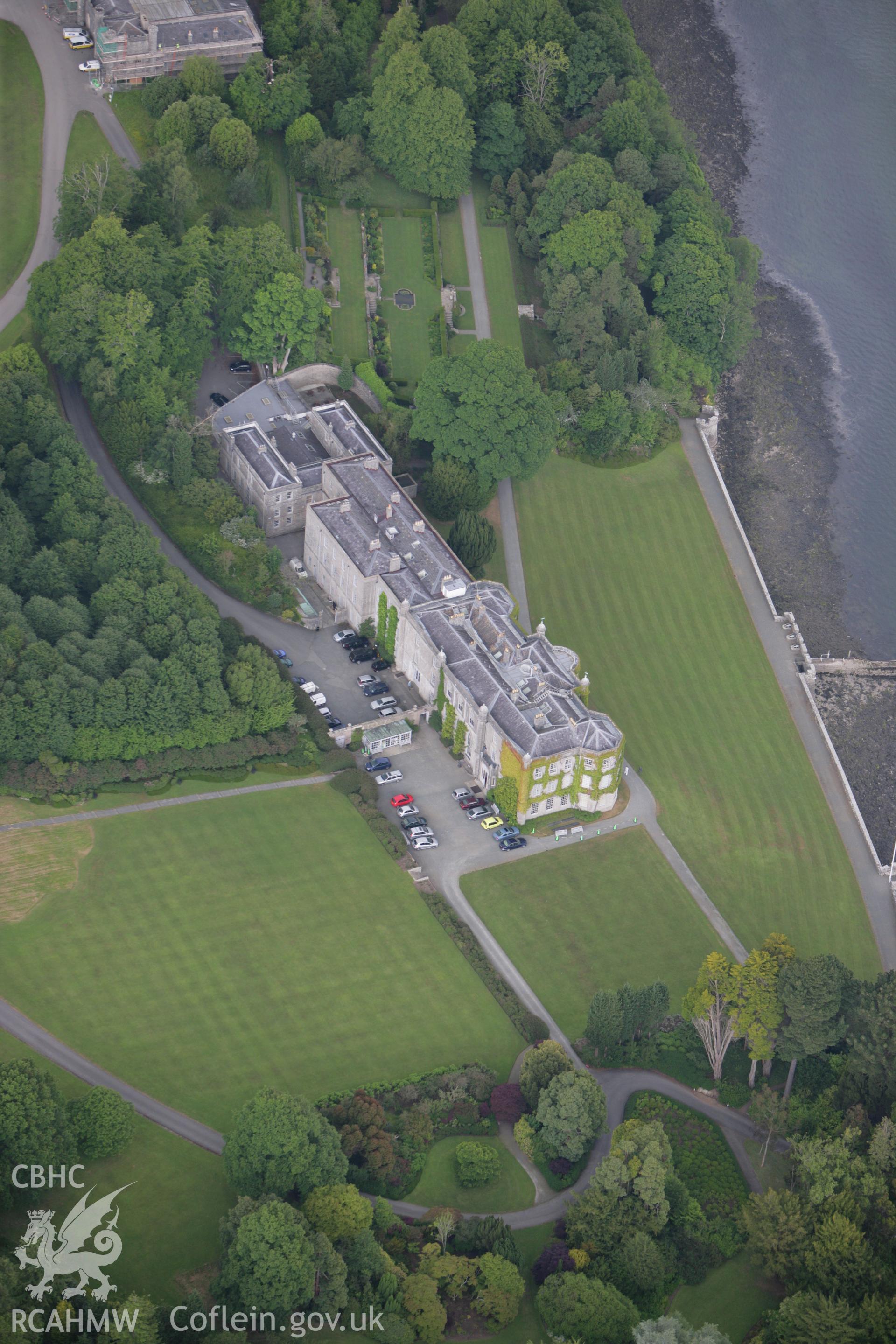 RCAHMW colour oblique photograph of Plas Newydd, house and gardens. Taken by Toby Driver on 13/06/2008.