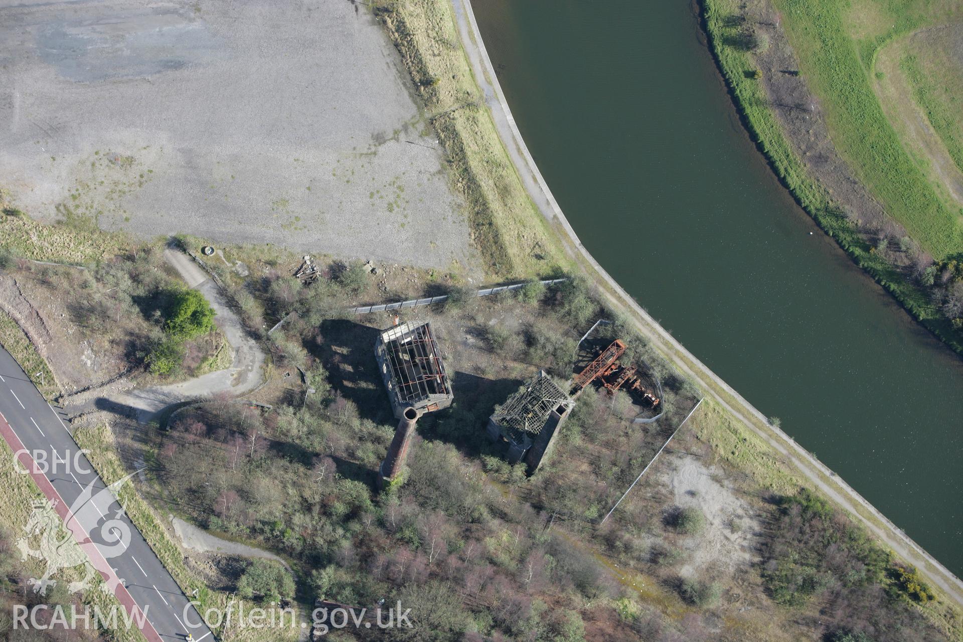 RCAHMW colour oblique aerial photograph of Hafod Copperworks 1910 Engine House, Swansea. Taken on 04 March 2008 by Toby Driver