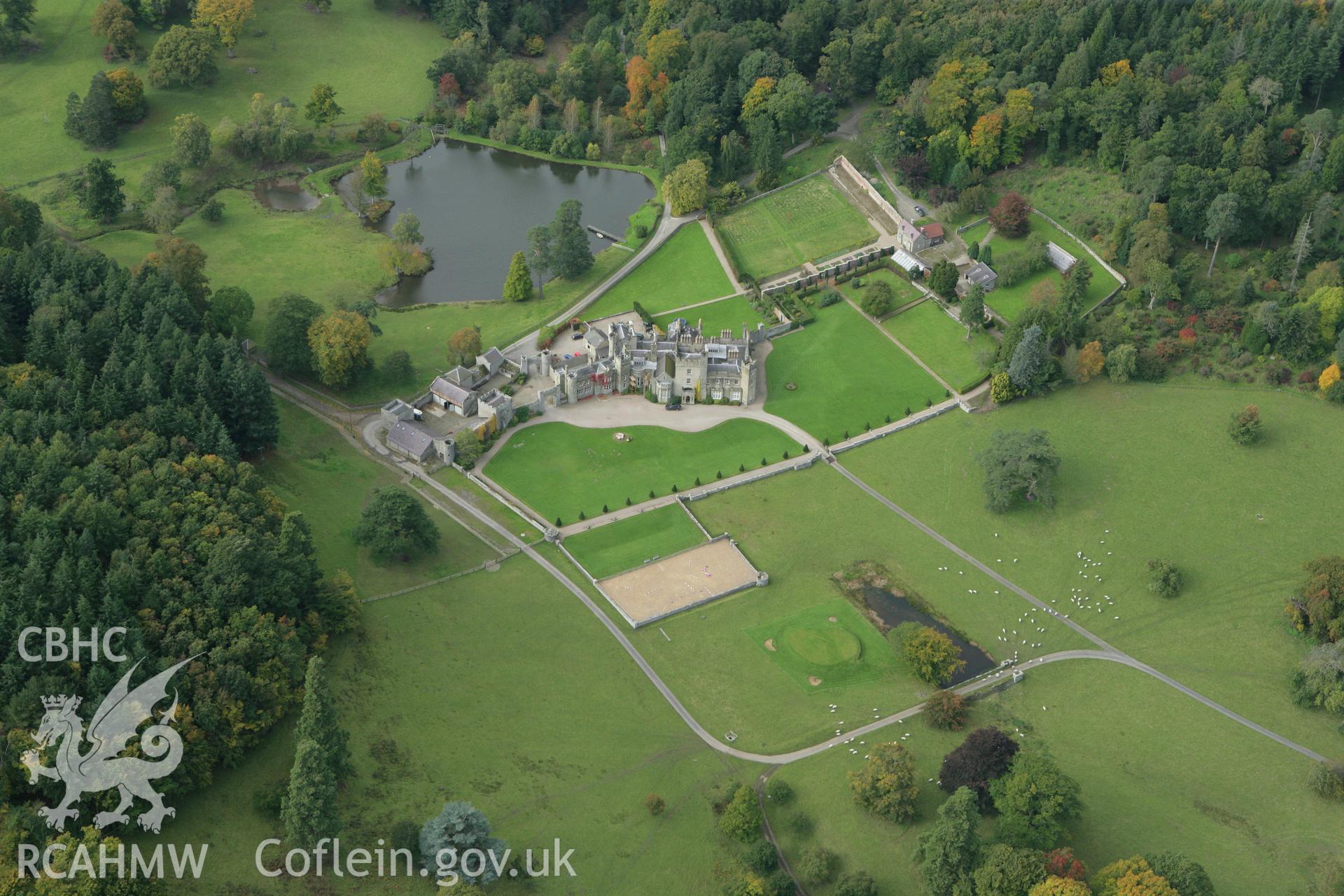 RCAHMW colour oblique photograph of Stannage Park, house and estate. Taken by Toby Driver on 10/10/2008.