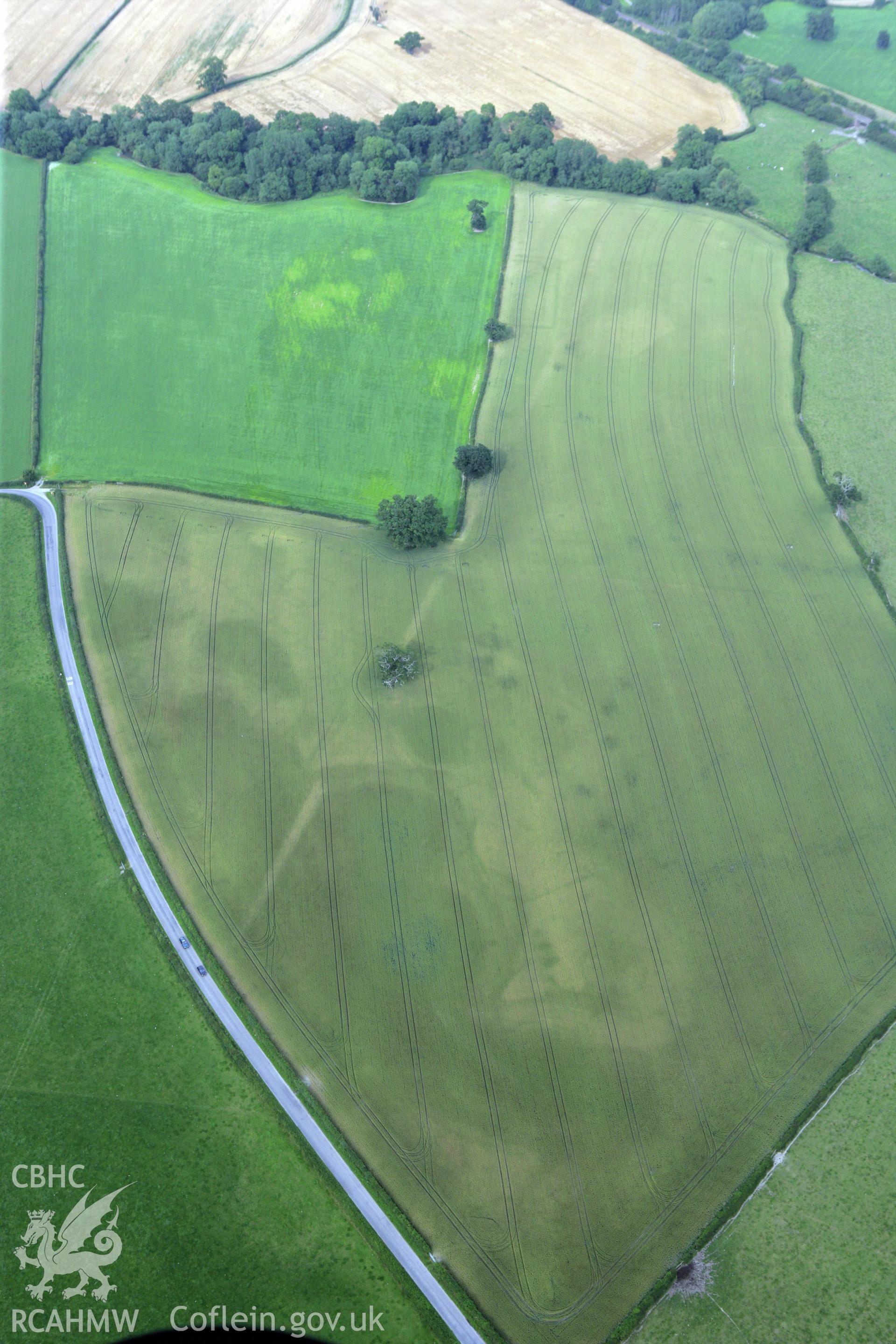 RCAHMW colour oblique photograph of the Forden Gaer to Trefeglwys section of Roman Road. Taken by Toby Driver on 24/07/2008.