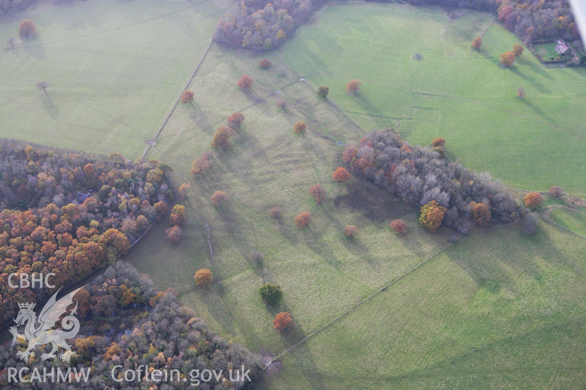 RCAHMW colour oblique photograph of earthwork of field system, Tregochas, St Fagans. Taken by Toby Driver on 12/11/2008.