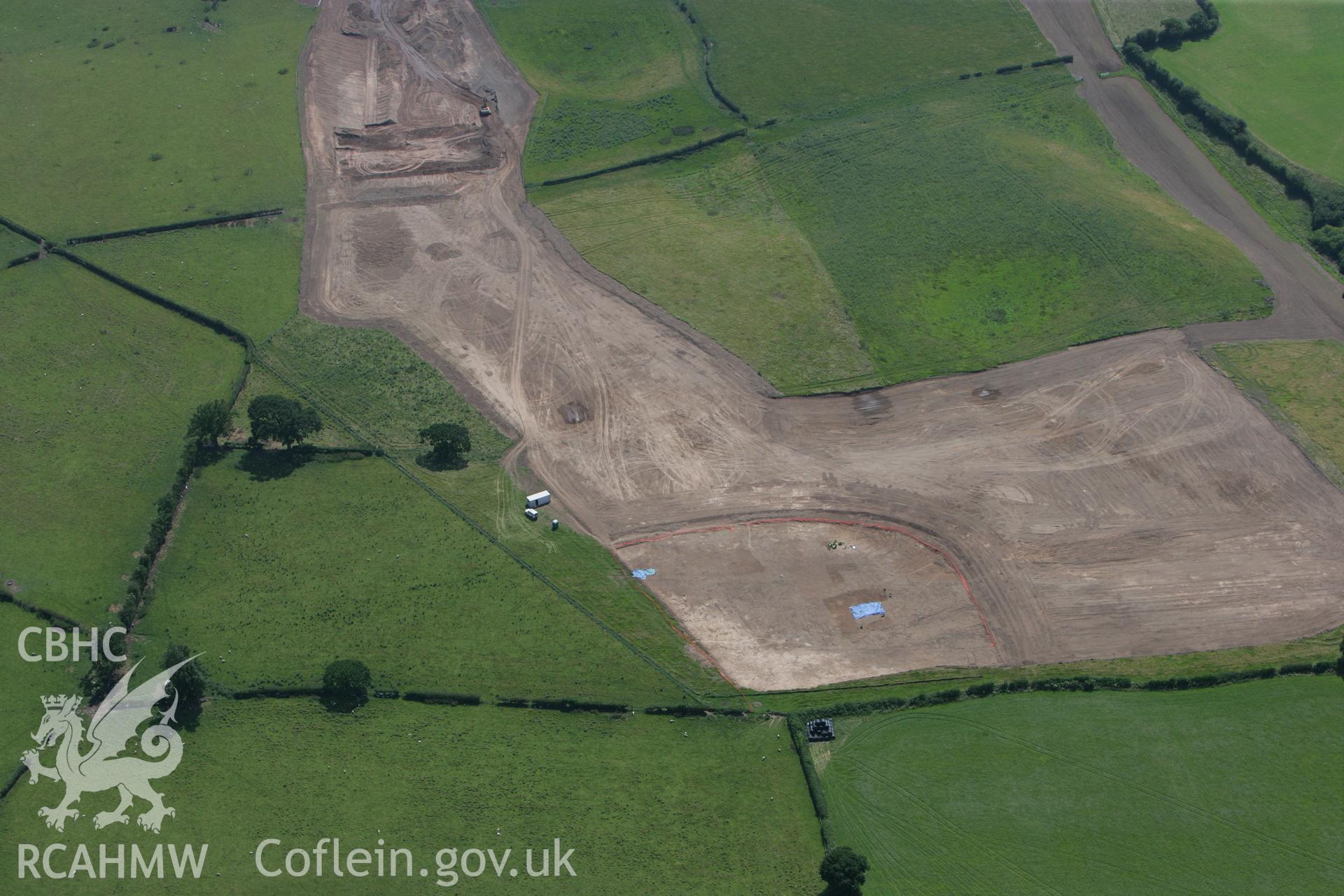 RCAHMW colour oblique photograph of Mosshall Neolithic Settlement, Gresford, under excavation by Clwyd Powys Archaeological Trust. Taken by Toby Driver on 01/07/2008.