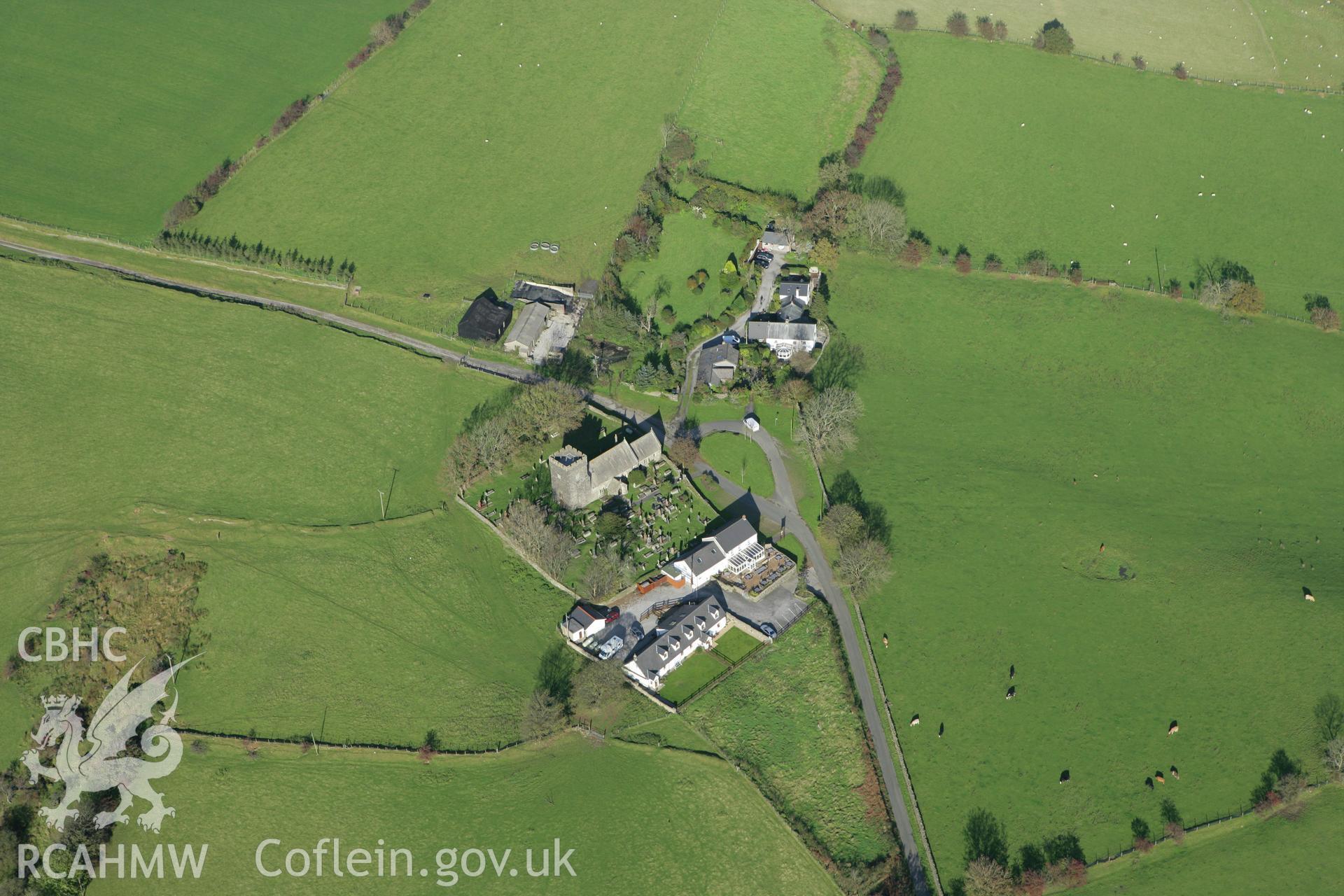 RCAHMW colour oblique photograph of St Cein's Church, Llangeinor. Taken by Toby Driver on 16/10/2008.