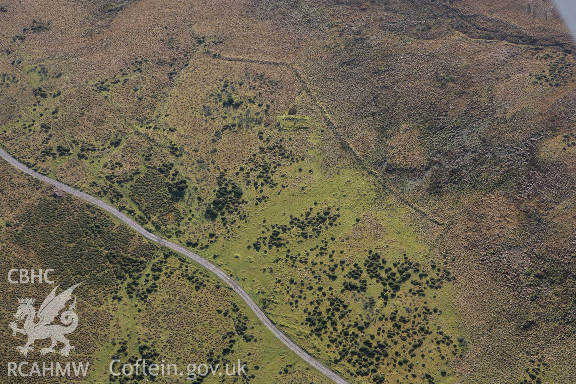 RCAHMW colour oblique photograph of Tafarn-y-bwlch Deserted Rural Settlement. Taken by Toby Driver on 15/12/2008.