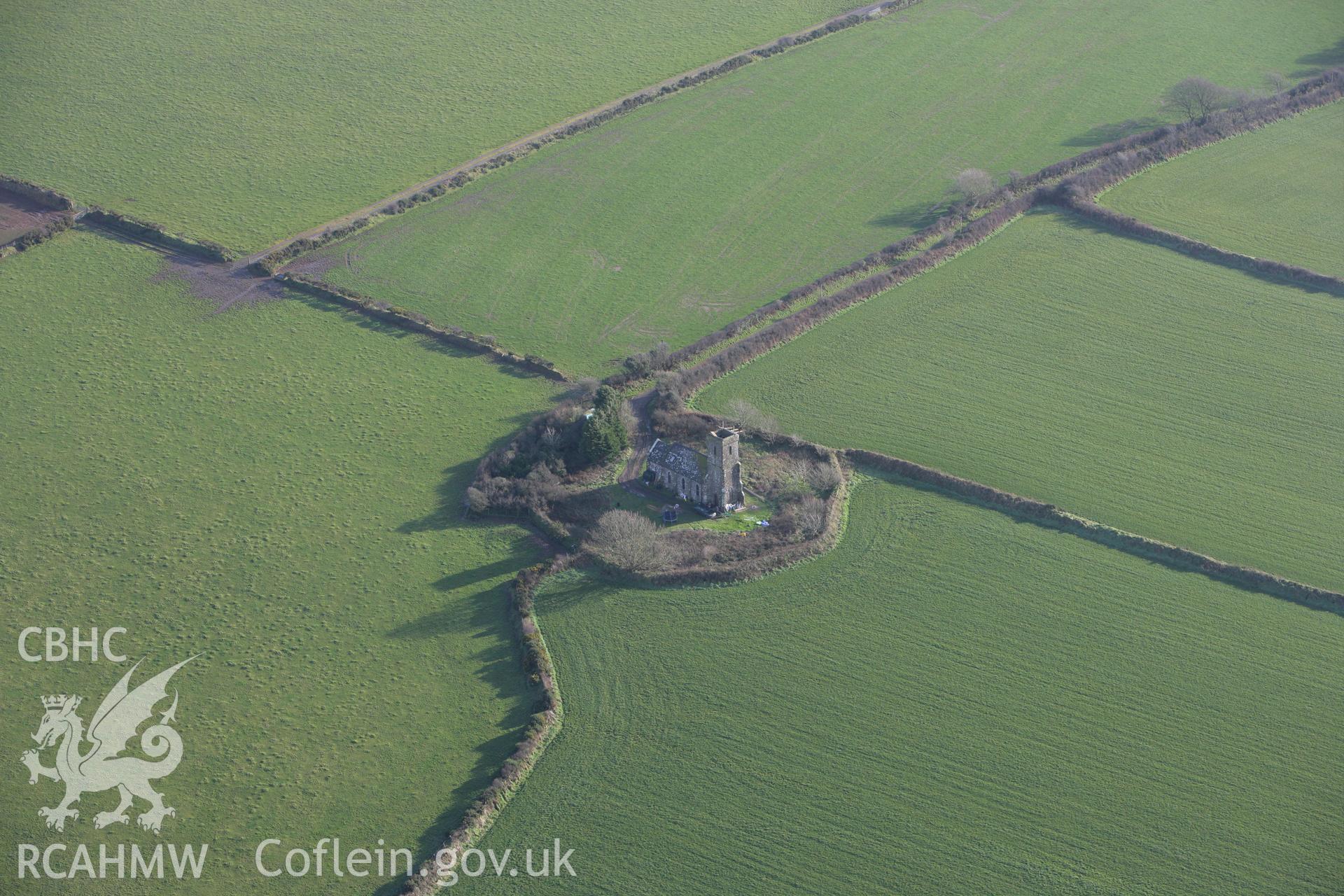 RCAHMW colour oblique photograph of St Edren's Church (St Edrin's Church). Taken by Toby Driver on 15/12/2008.