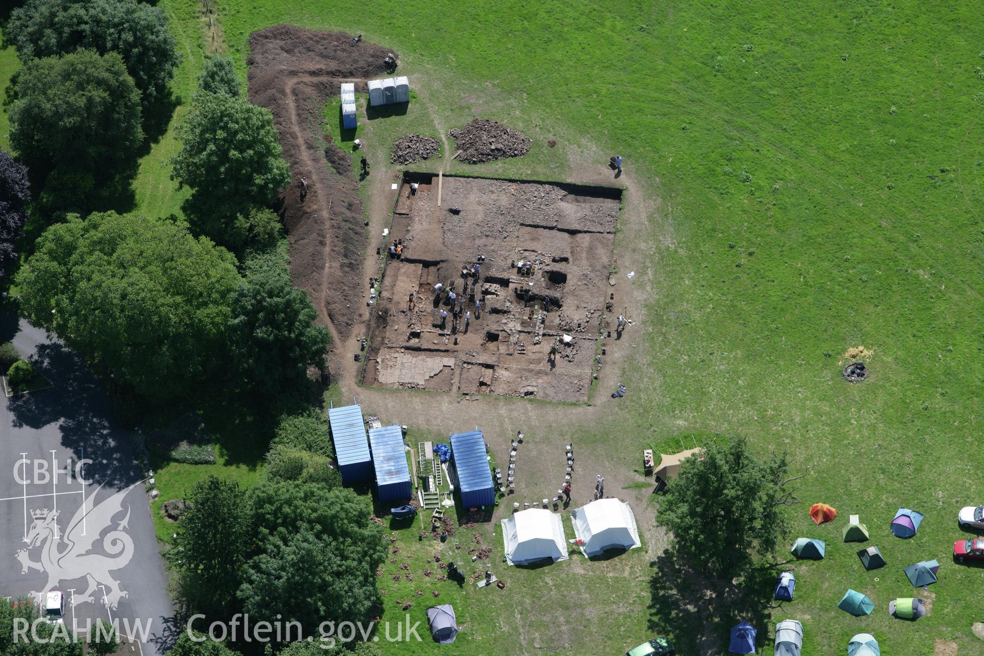 RCAHMW colour oblique photograph of Caerleon Roman Fortress, Priory Field Excavations. Taken by Toby Driver on 21/07/2008.