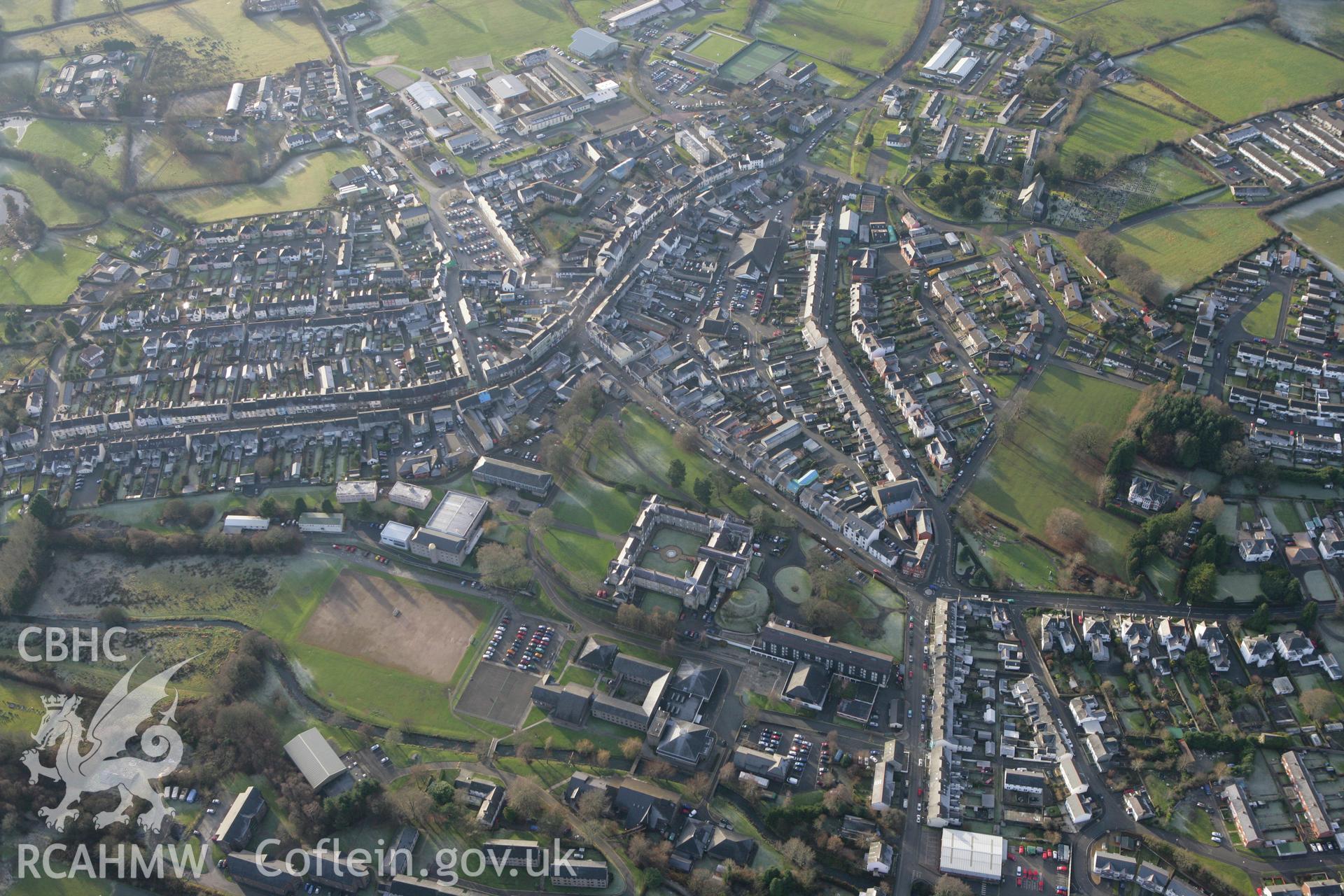 RCAHMW colour oblique photograph of University of Wales, Trinity St David's, Lampeter. Taken by Toby Driver on 15/12/2008.