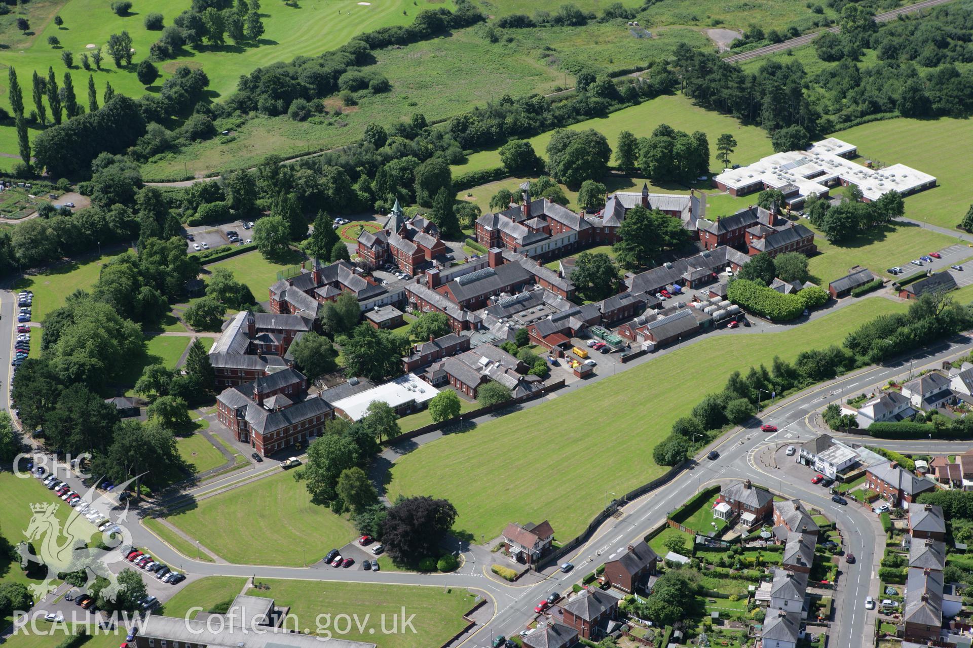 RCAHMW colour oblique photograph of St Cadoc's Hospital, Caerleon. Taken by Toby Driver on 21/07/2008.