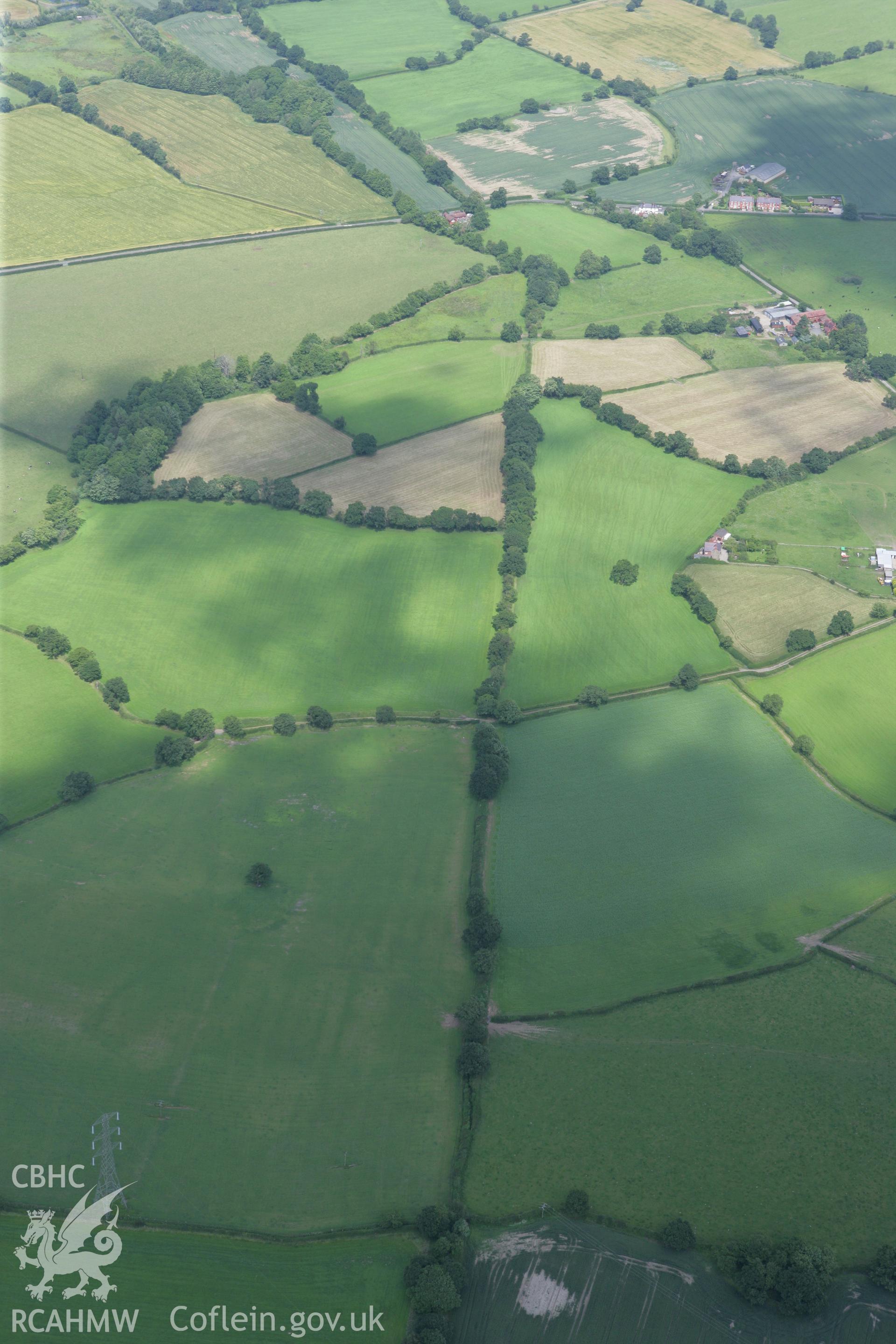 RCAHMW colour oblique photograph of Wat's Dyke, sections from Middle Sontley to Black Brook Bridge and from Black Brook Bridge to Pentre-Clawdd. Taken by Toby Driver on 01/07/2008.