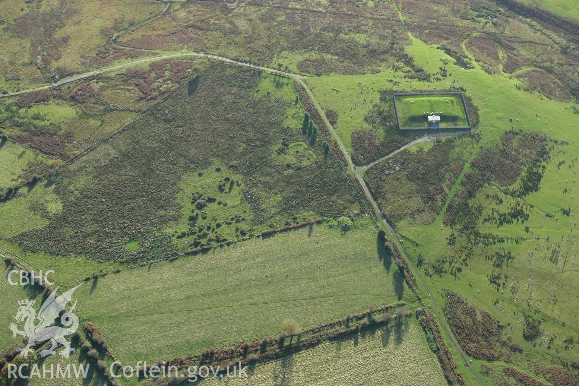 RCAHMW colour oblique photograph of Fforest Gladys Roman Practice Camp. Taken by Toby Driver on 16/10/2008.