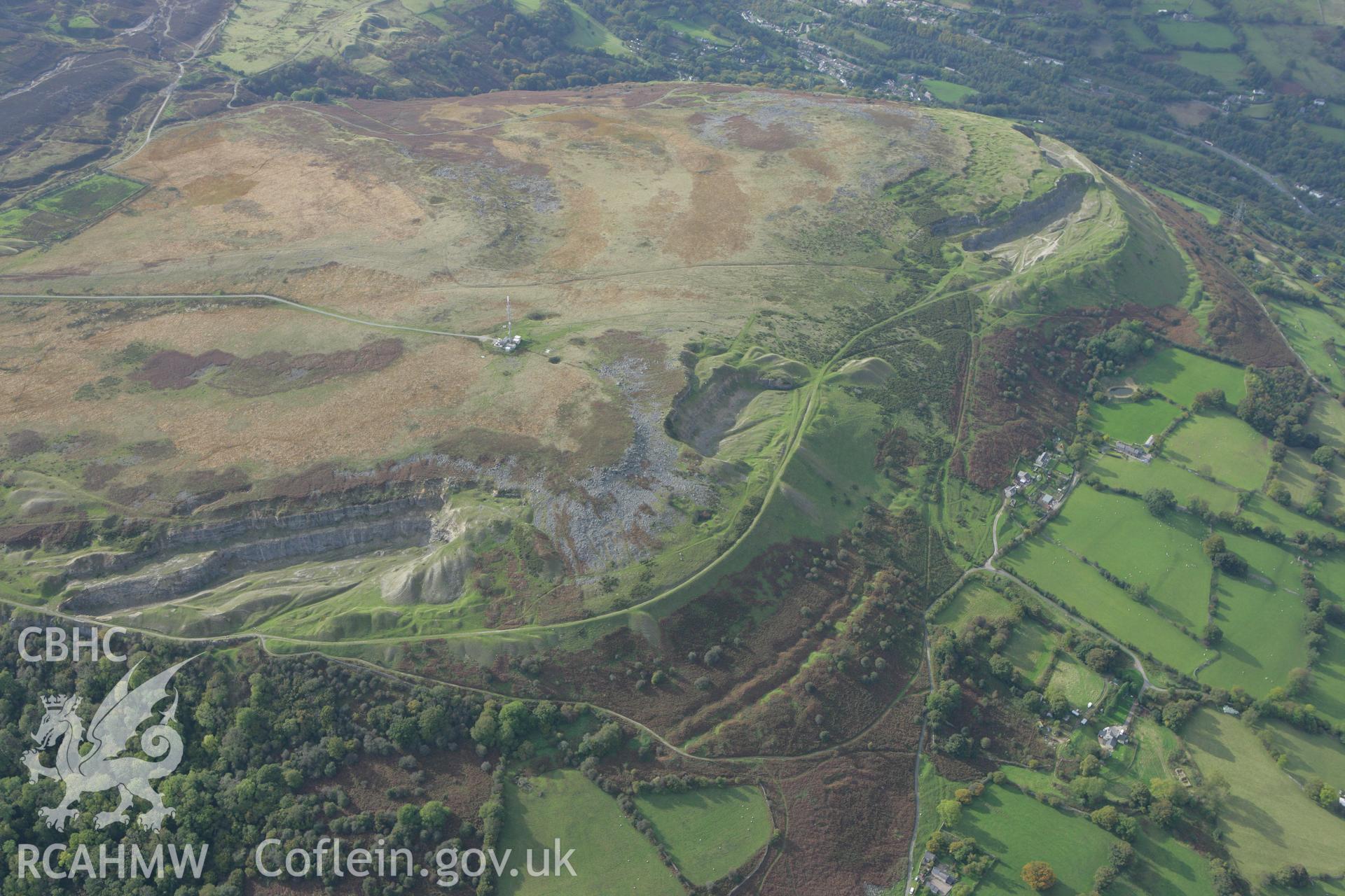 RCAHMW colour oblique photograph of Tyla West Quarry, Gilwern Hill, Clydach. Taken by Toby Driver on 10/10/2008.