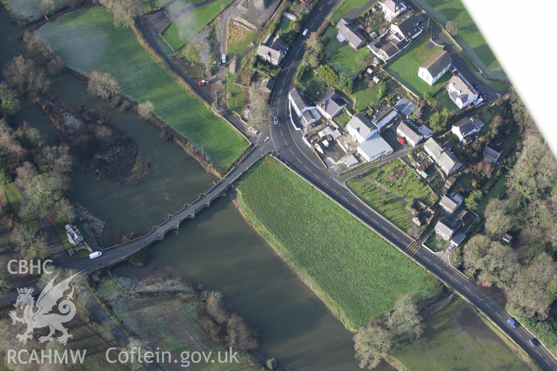 RCAHMW colour oblique photograph of Llechryd Bridge, Llechryd. Taken by Toby Driver on 15/12/2008.