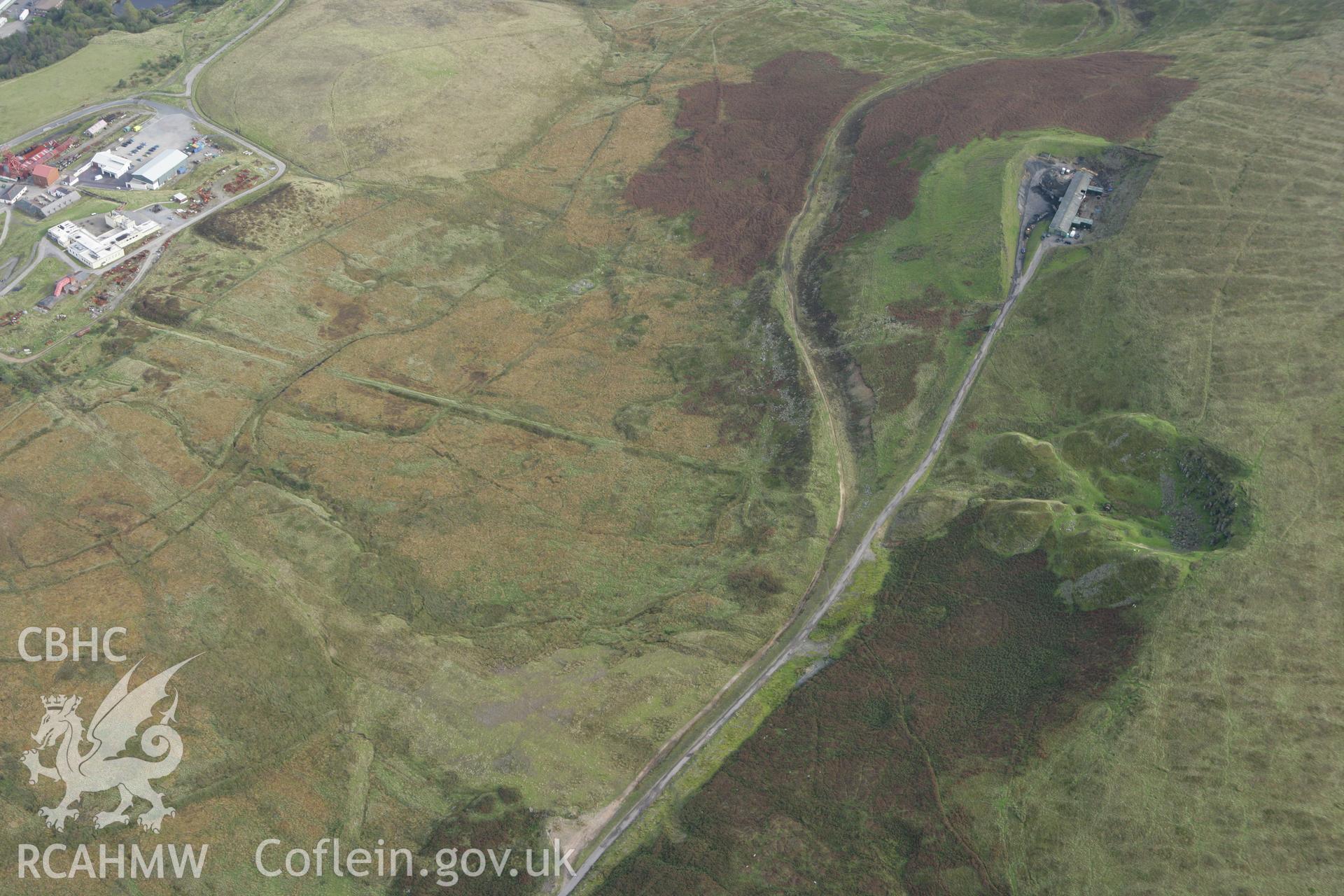 RCAHMW colour oblique photograph of Coity Sandstone Quarry and Incline. Taken by Toby Driver on 10/10/2008.