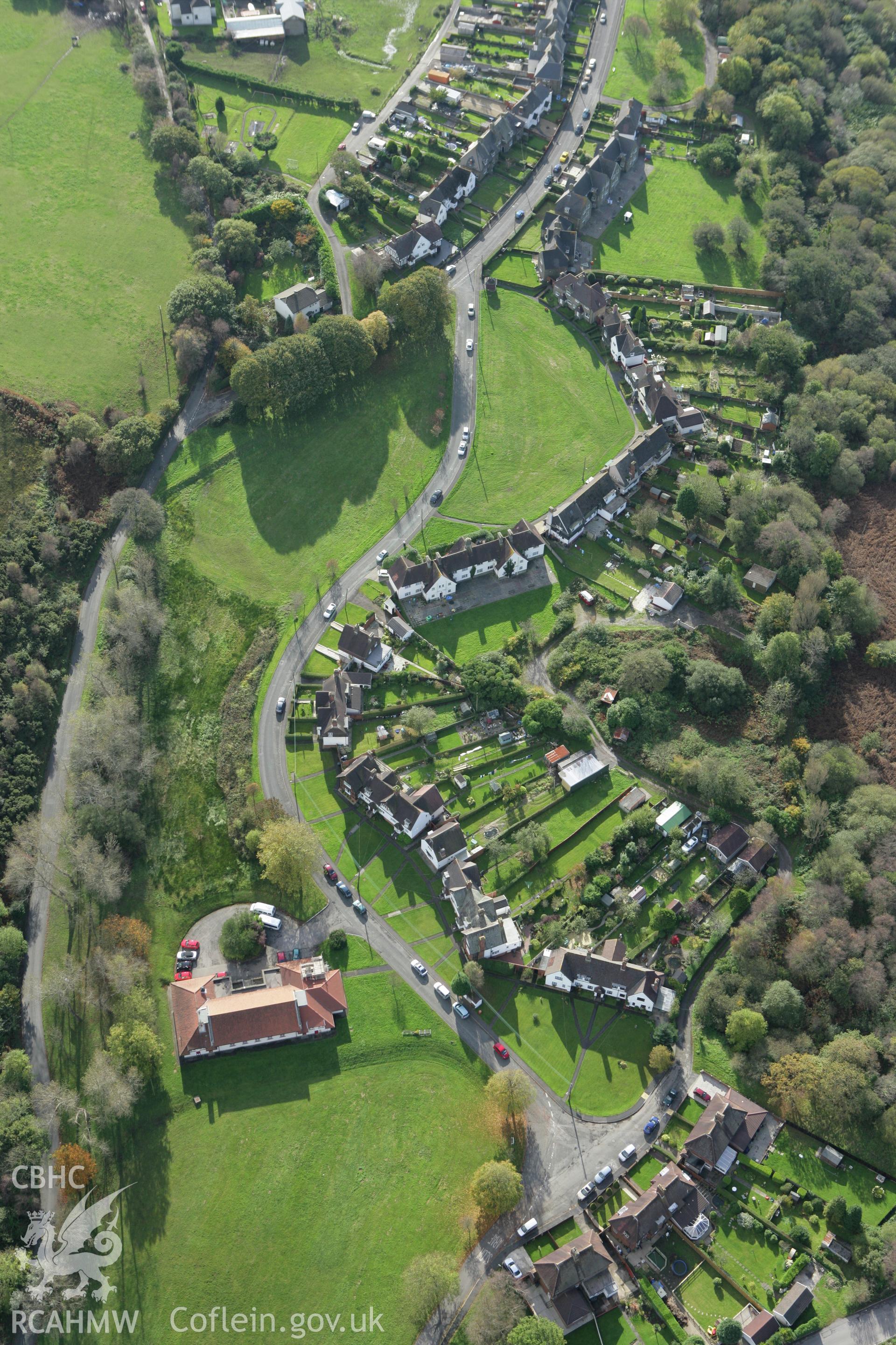 RCAHMW colour oblique photograph of Llandarcy village. Taken by Toby Driver on 16/10/2008.