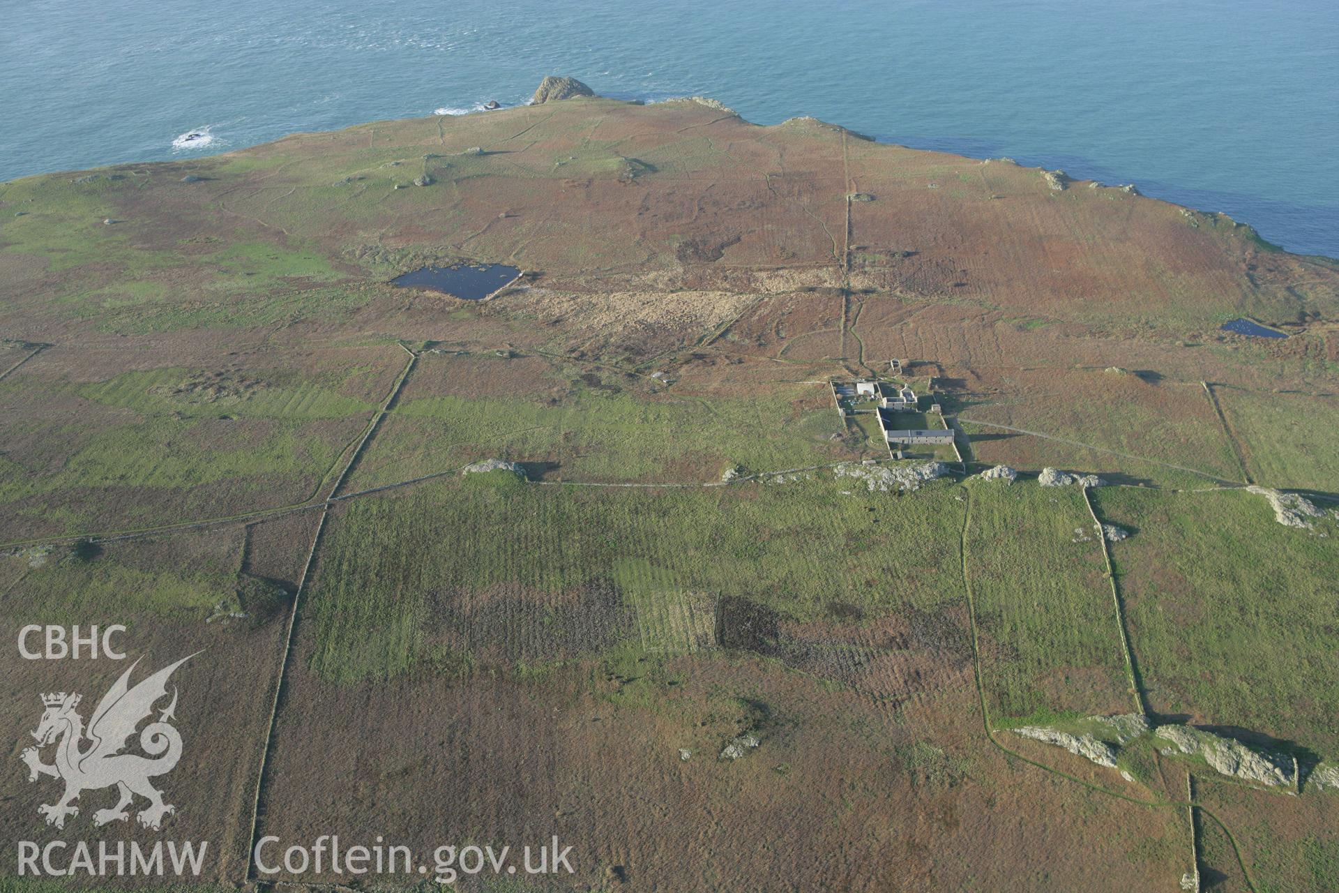 RCAHMW colour oblique photograph of Skomer Island Old Farm, landscape from south-west. Taken by Toby Driver on 04/03/2008.