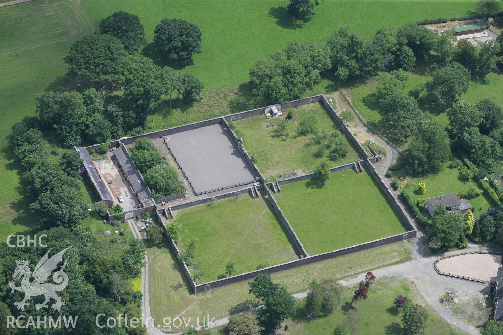 RCAHMW colour oblique photograph of Leighton Hall Walled Garden, Cilcewydd. Taken by Toby Driver on 01/07/2008.