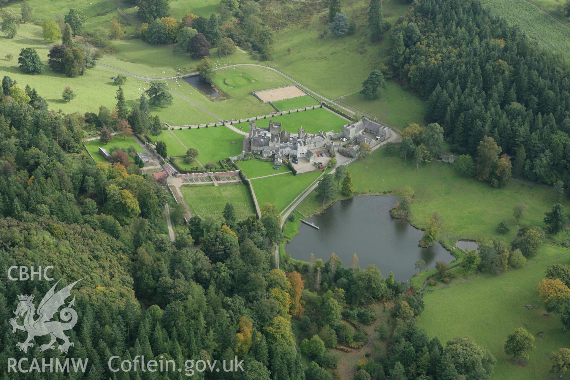 RCAHMW colour oblique photograph of Stannage Park, house and estate. Taken by Toby Driver on 10/10/2008.