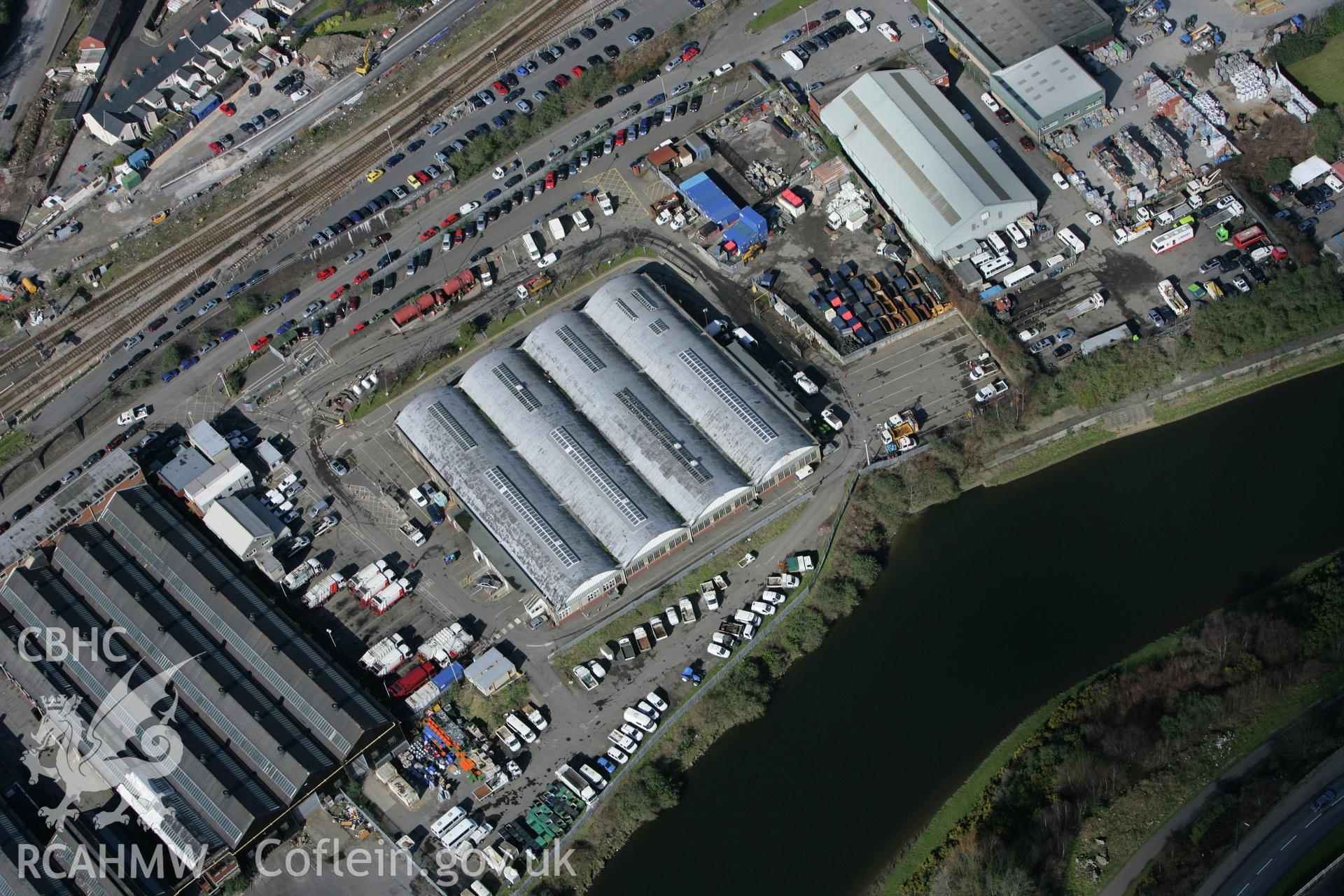 RCAHMW colour oblique photograph of redevelopment at Swansea Canal Shipping Transhipment Docks. Taken by Toby Driver on 04/03/2008.