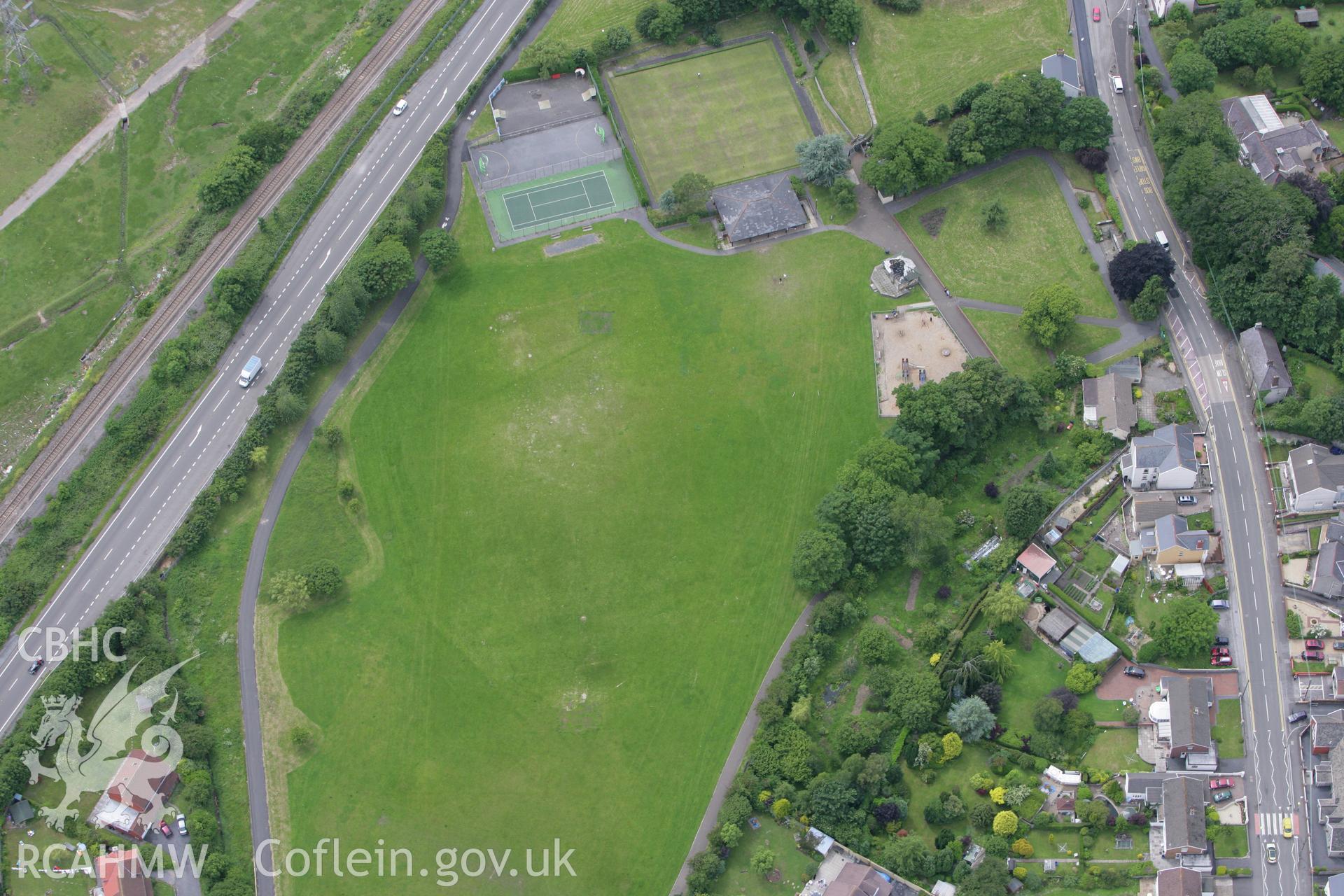 RCAHMW colour oblique photograph of playing field, east of Loughor Castle. Taken by Toby Driver on 20/06/2008.