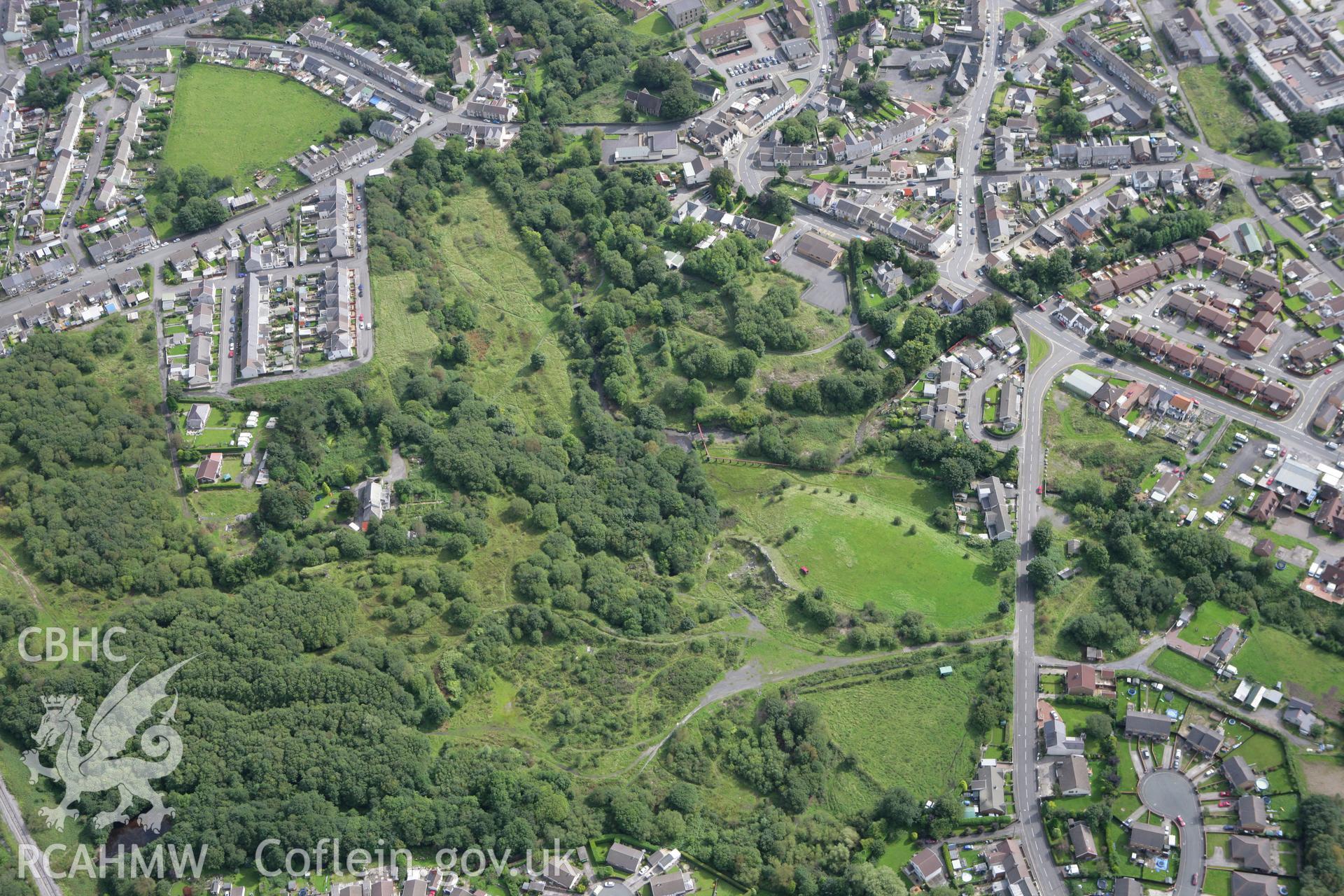 RCAHMW colour oblique photograph of Hirwaun Ironworks, Hirwaun. Taken by Toby Driver on 12/09/2008.