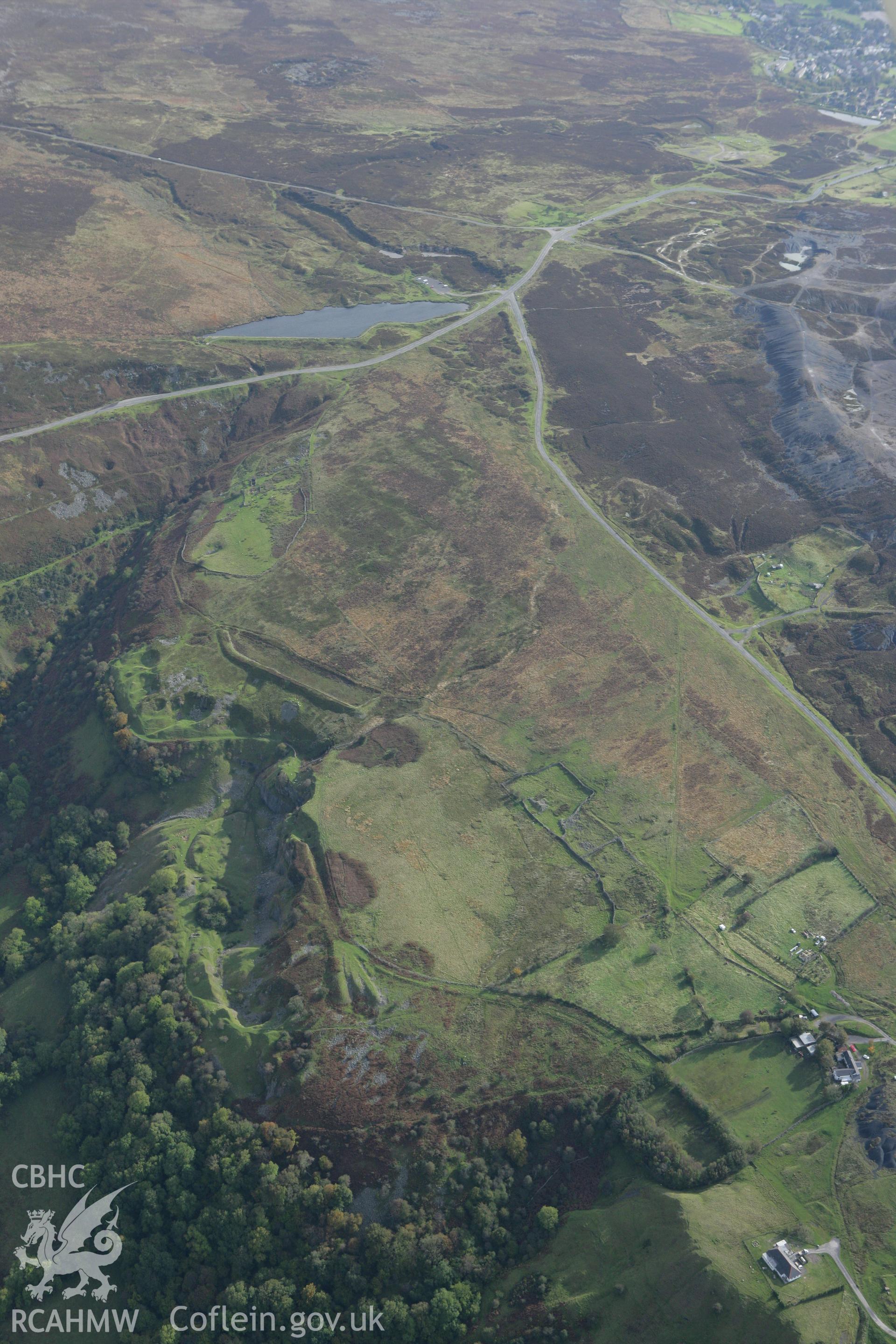 RCAHMW colour oblique photograph of Pwll-Du Limestone Quarries and Balance Shaft. Taken by Toby Driver on 10/10/2008.