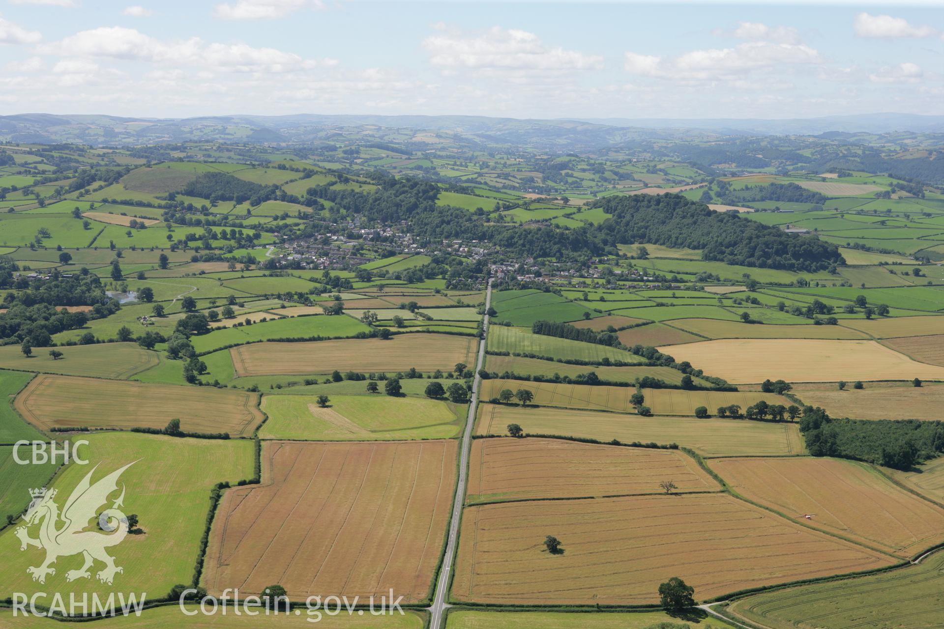 RCAHMW colour oblique photograph of Montgomery, from the north-east. Taken by Toby Driver on 21/07/2008.