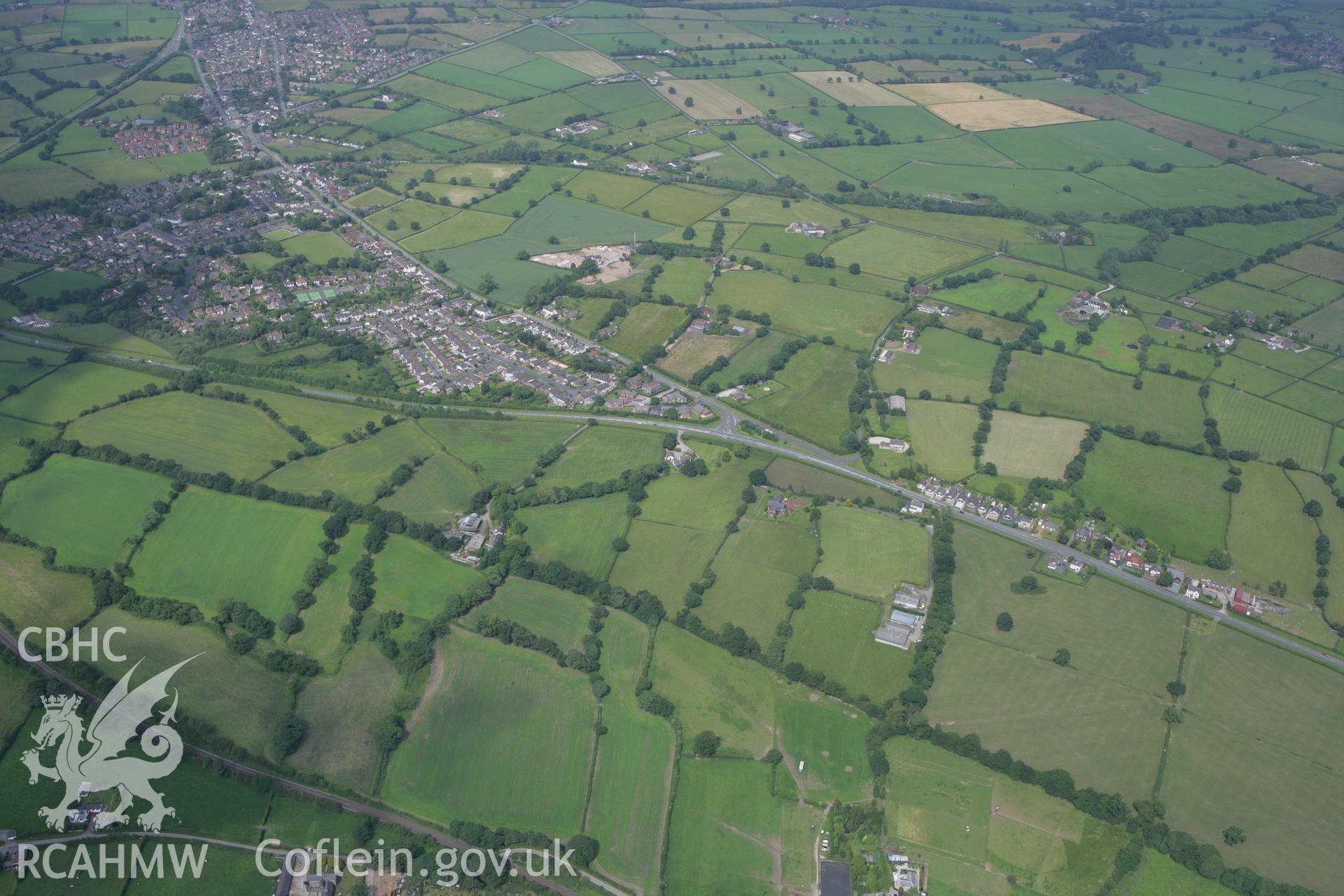 RCAHMW colour oblique photograph of Wat's Dyke, sections south of Rhos-y-Brwyner and between Clawdd Offa and Pidgeon House Farm. Taken by Toby Driver on 01/07/2008.