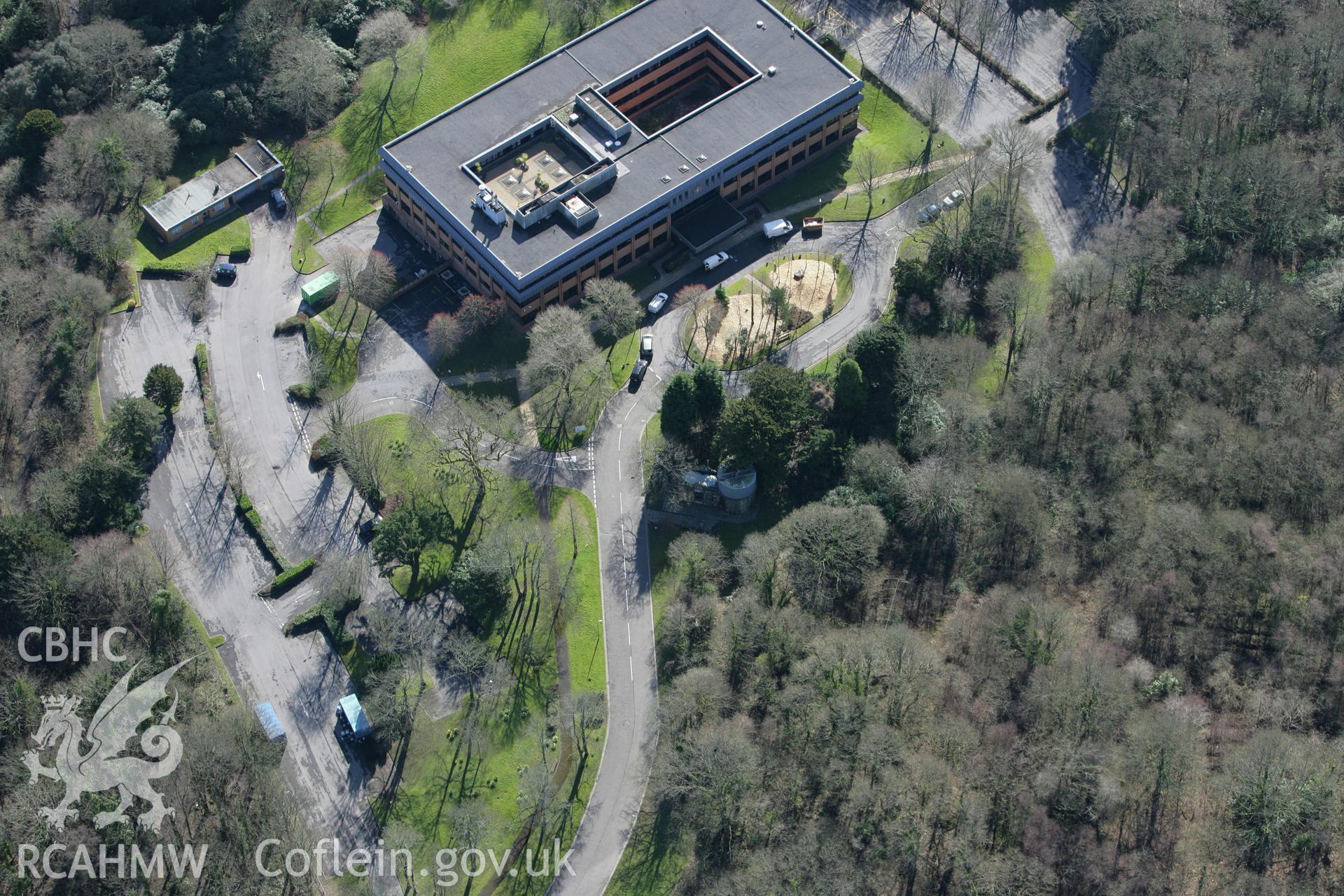 RCAHMW colour oblique photograph of The Equatorial Observatory, Penllergaer. Taken by Toby Driver on 04/03/2008.