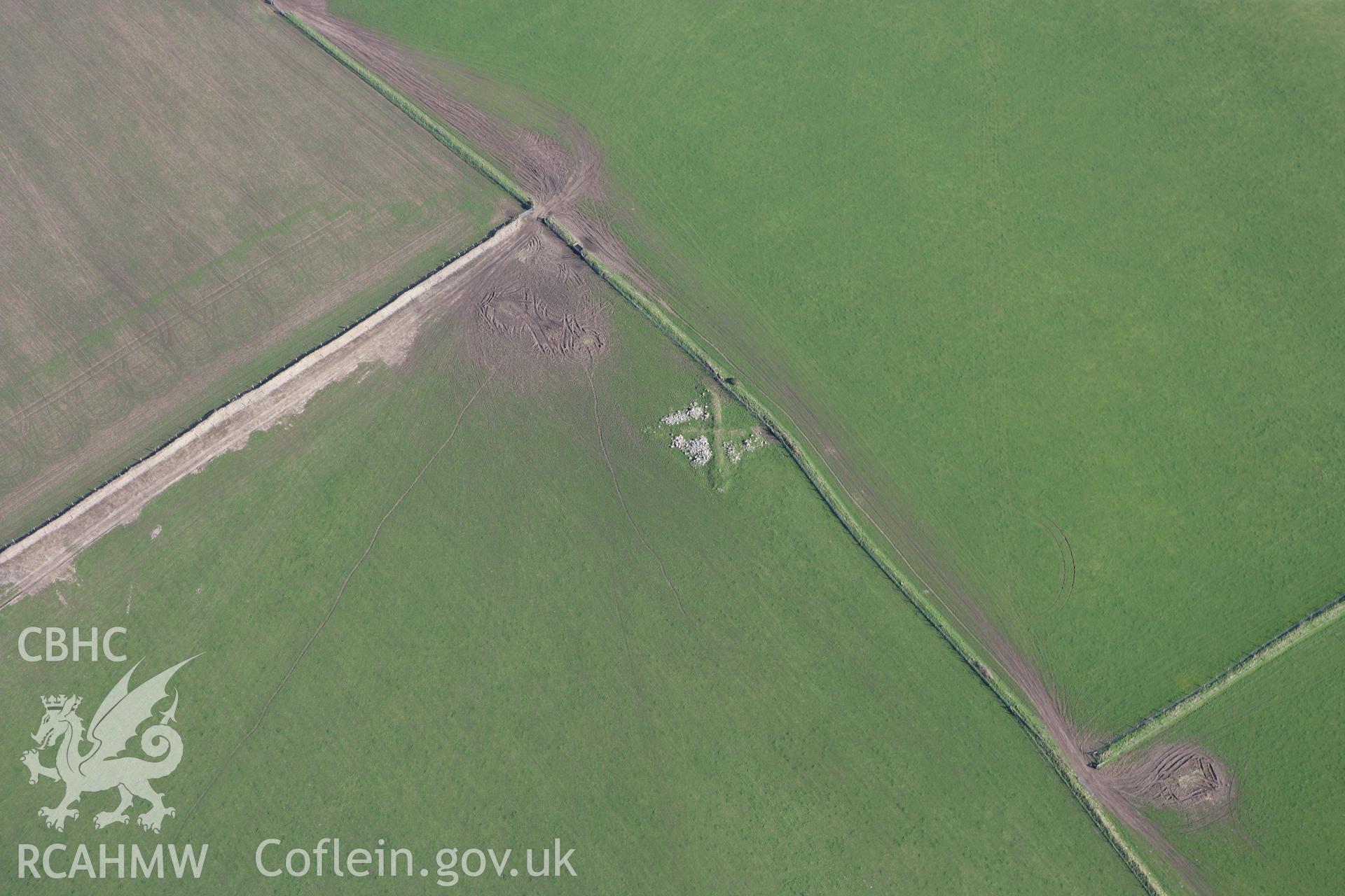 RCAHMW colour oblique photograph of Rhynadston Mountain, cross-shaped pillow mound. Taken by Toby Driver on 04/03/2008.