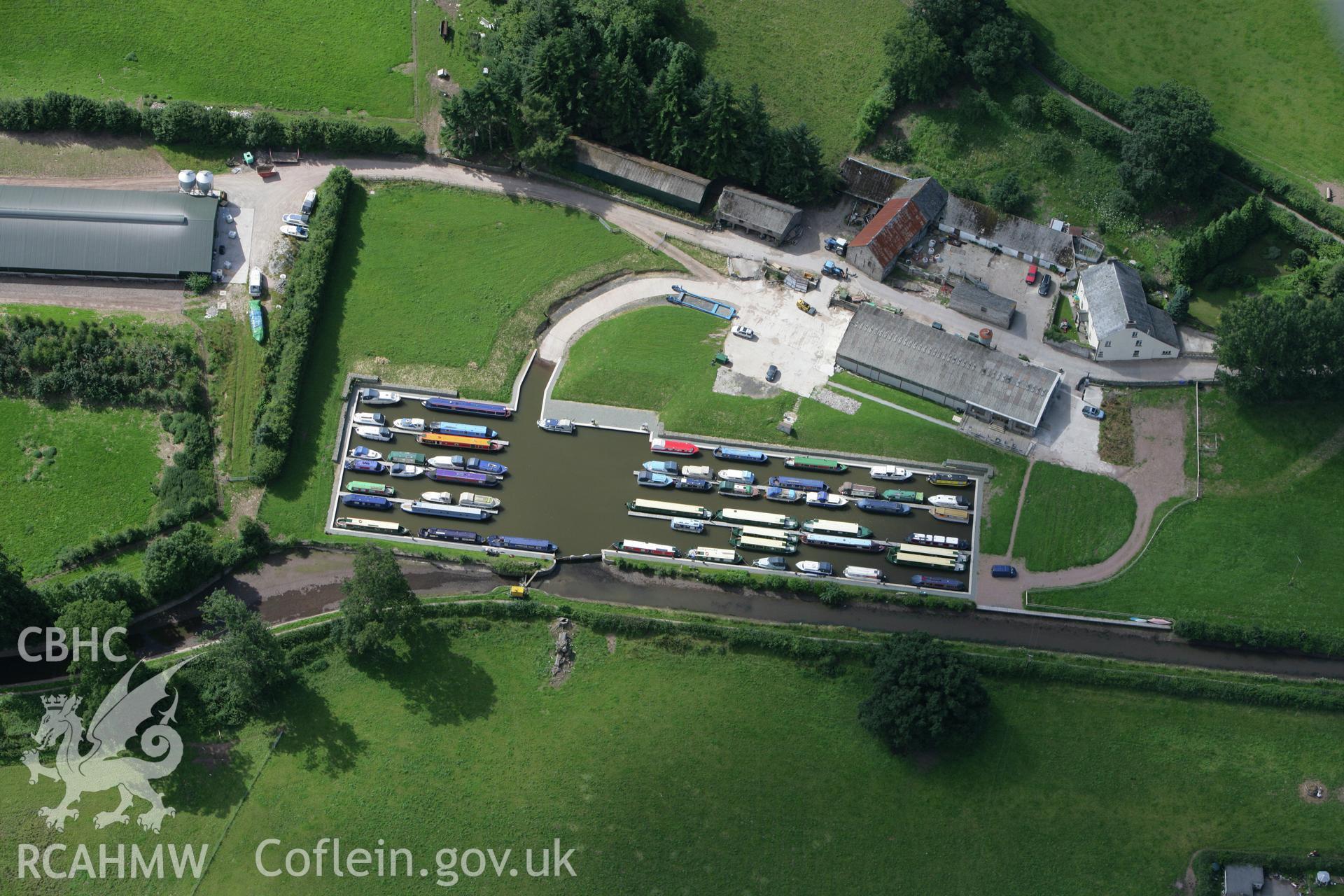 RCAHMW colour oblique photograph of Herons Rest Marina and Stop Lock on the Monmouthshire and Brecon Canal. Taken by Toby Driver on 21/07/2008.