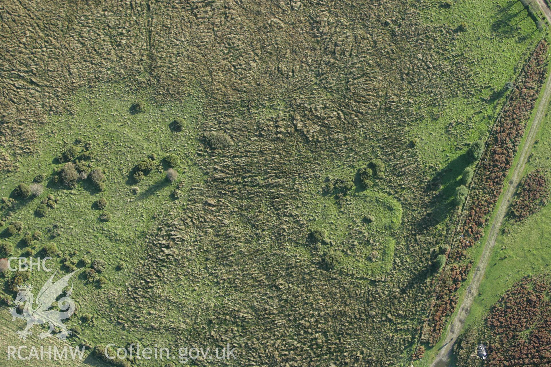 RCAHMW colour oblique photograph of Fforest Gwladys Roman Practice Camp. Taken by Toby Driver on 16/10/2008.