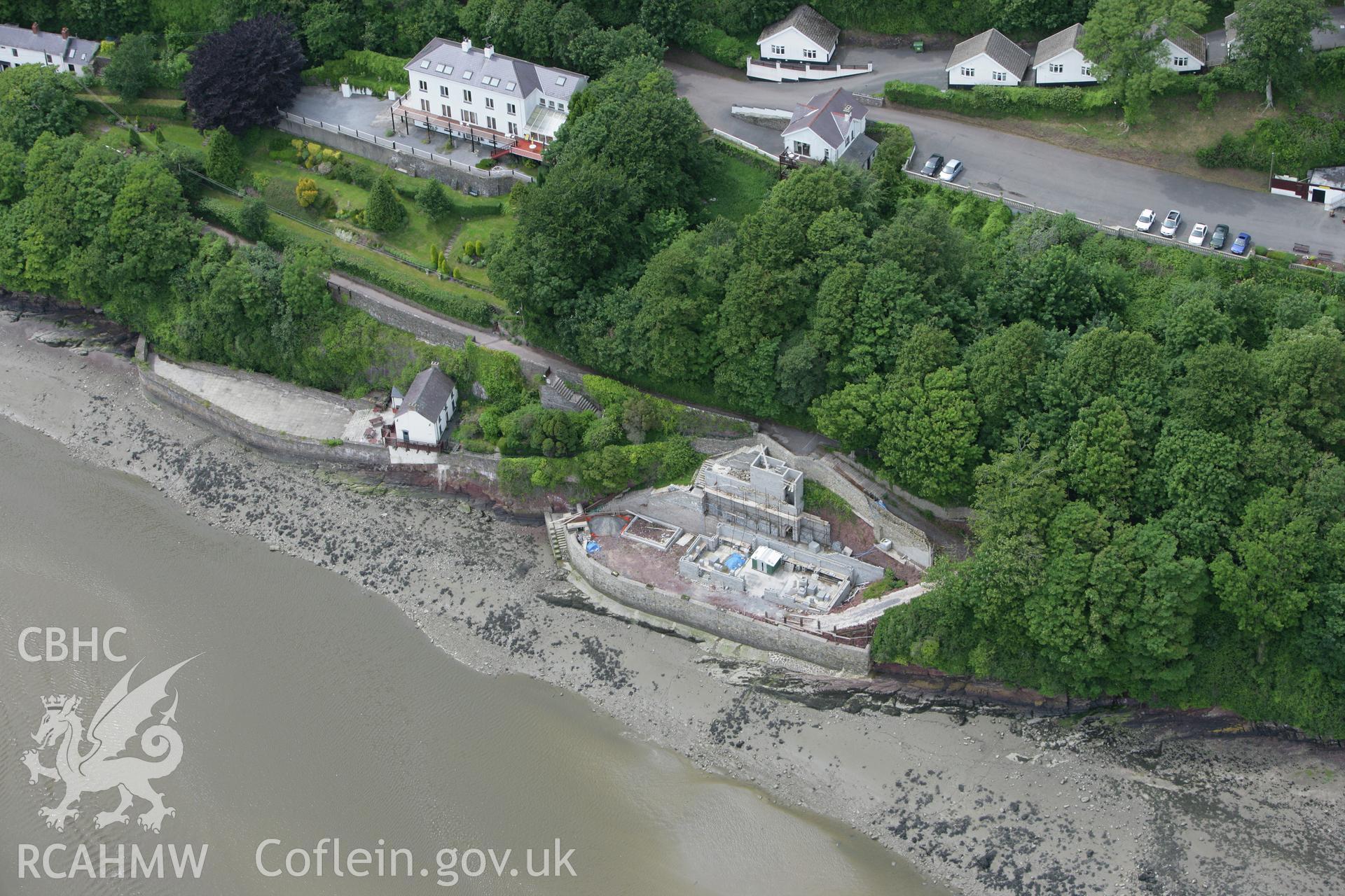 RCAHMW colour oblique photograph of Ferry House and Boathouse, Laugharne. Taken by Toby Driver on 20/06/2008.