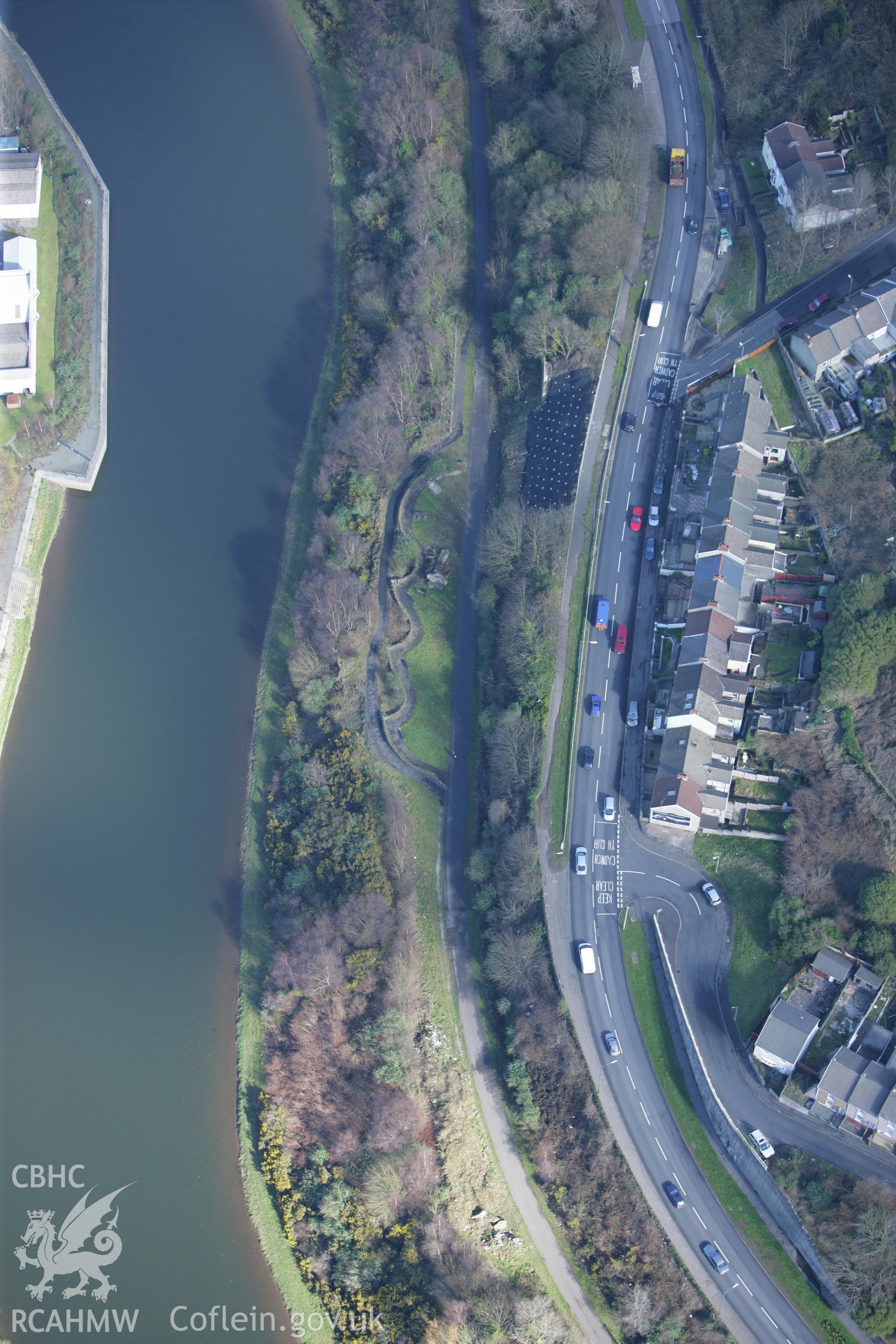 RCAHMW colour oblique photograph of footpath at Foxhole, along the River Tawe, following redevelopment in Swansea. Taken by Toby Driver on 04/03/2008.