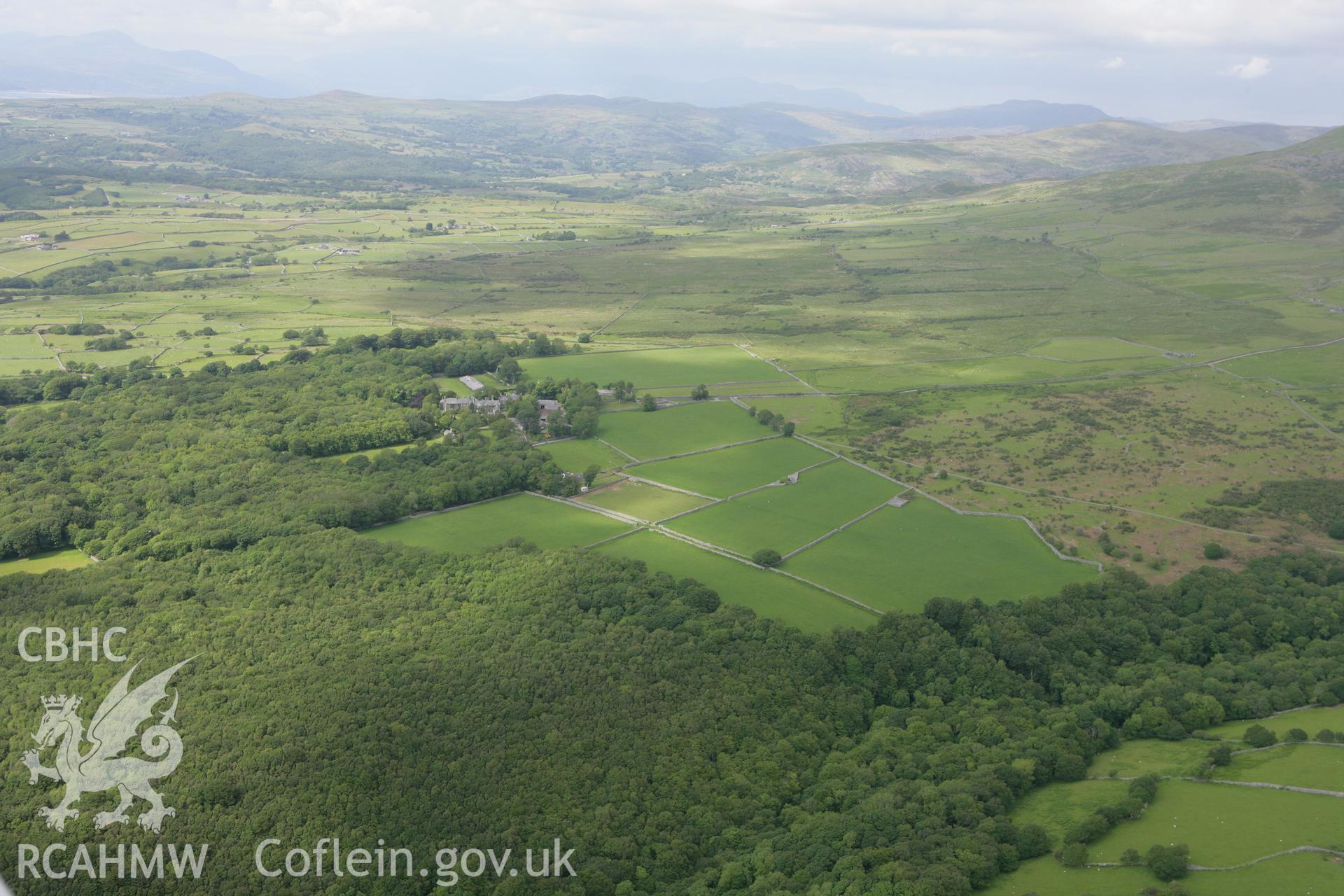 RCAHMW colour oblique photograph of landscape looking north-east towards Cors-y-Gedol Burial Chamber. Taken by Toby Driver on 13/06/2008.