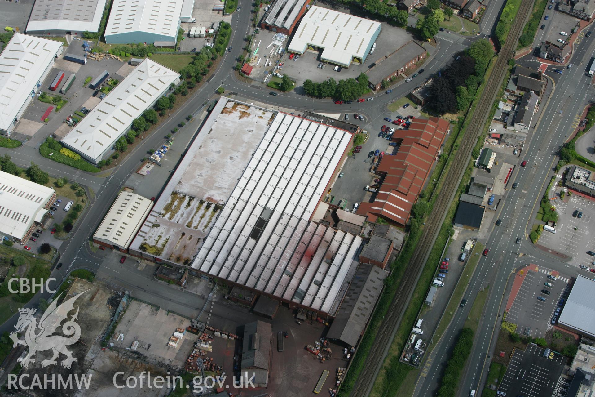 RCAHMW colour oblique photograph of Ashmount Industrial Centre, Flint. Taken by Toby Driver on 01/07/2008.