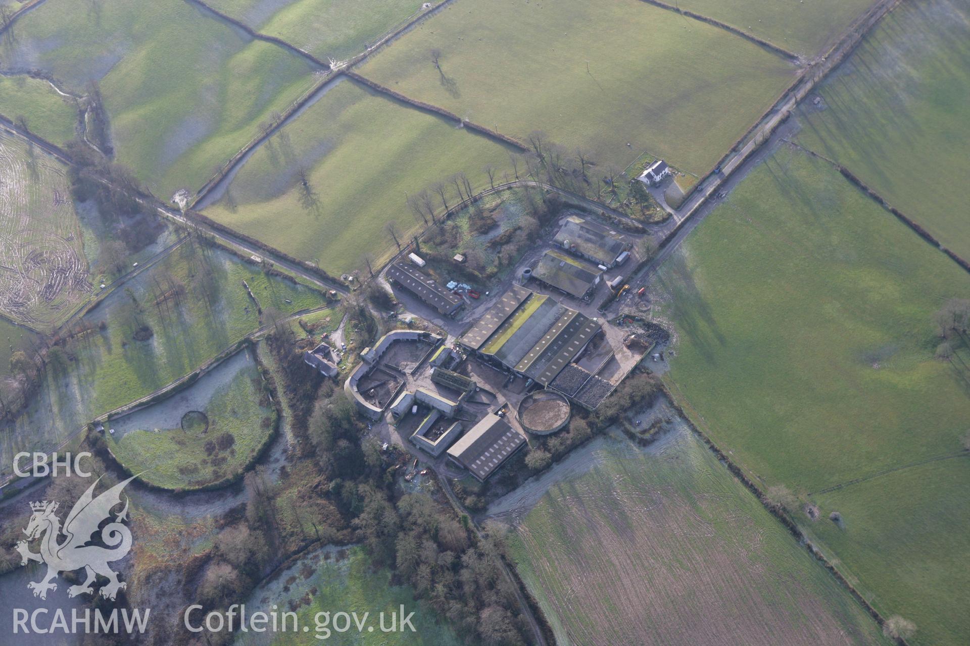 RCAHMW colour oblique photograph of Castell Malgwyn farm and garden. Taken by Toby Driver on 15/12/2008.