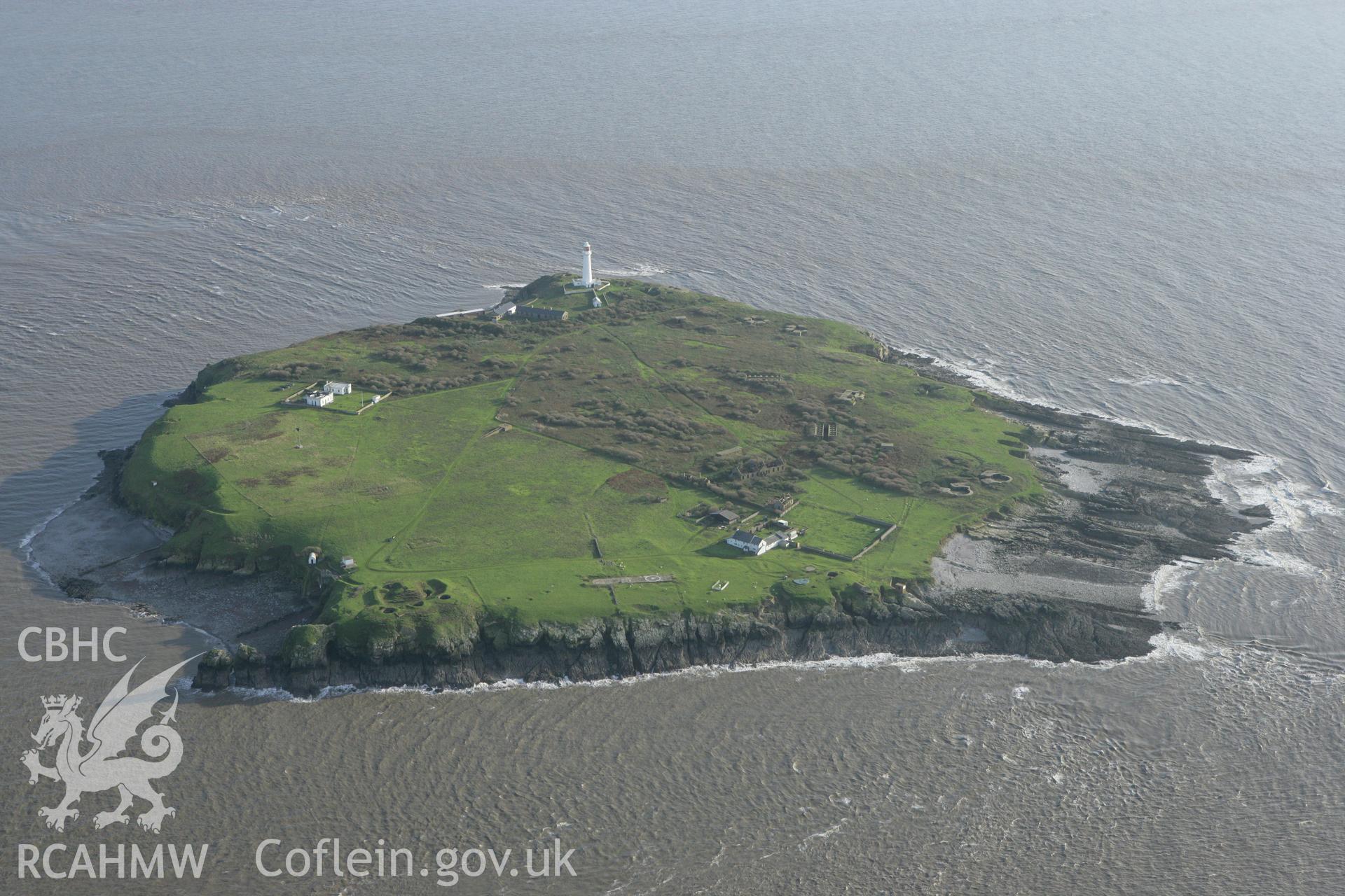 RCAHMW colour oblique photograph of Flat Holm. Taken by Toby Driver on 12/11/2008.